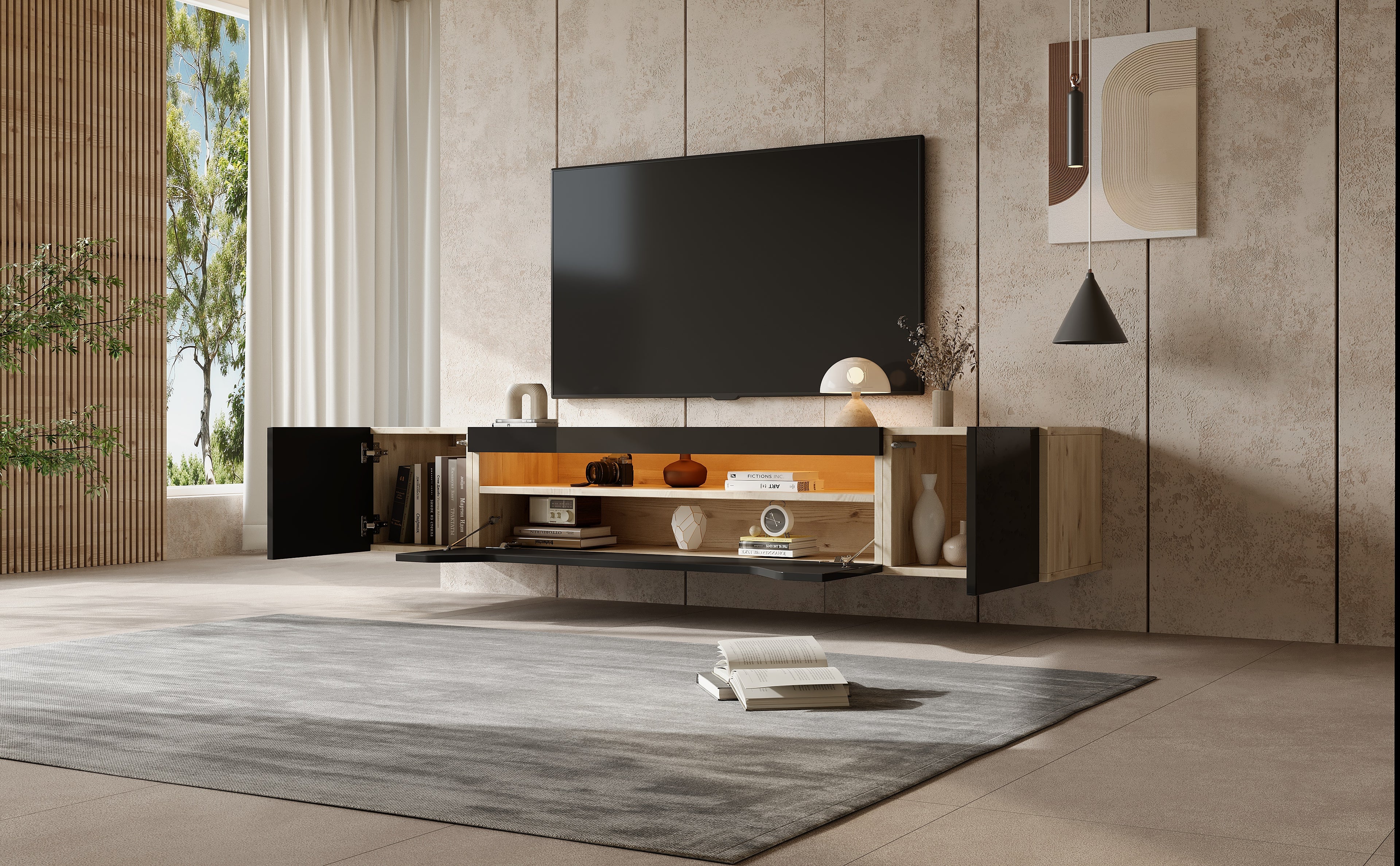 [variant:N892P428793Z] Floating LED TV Stand with Storage image 2
