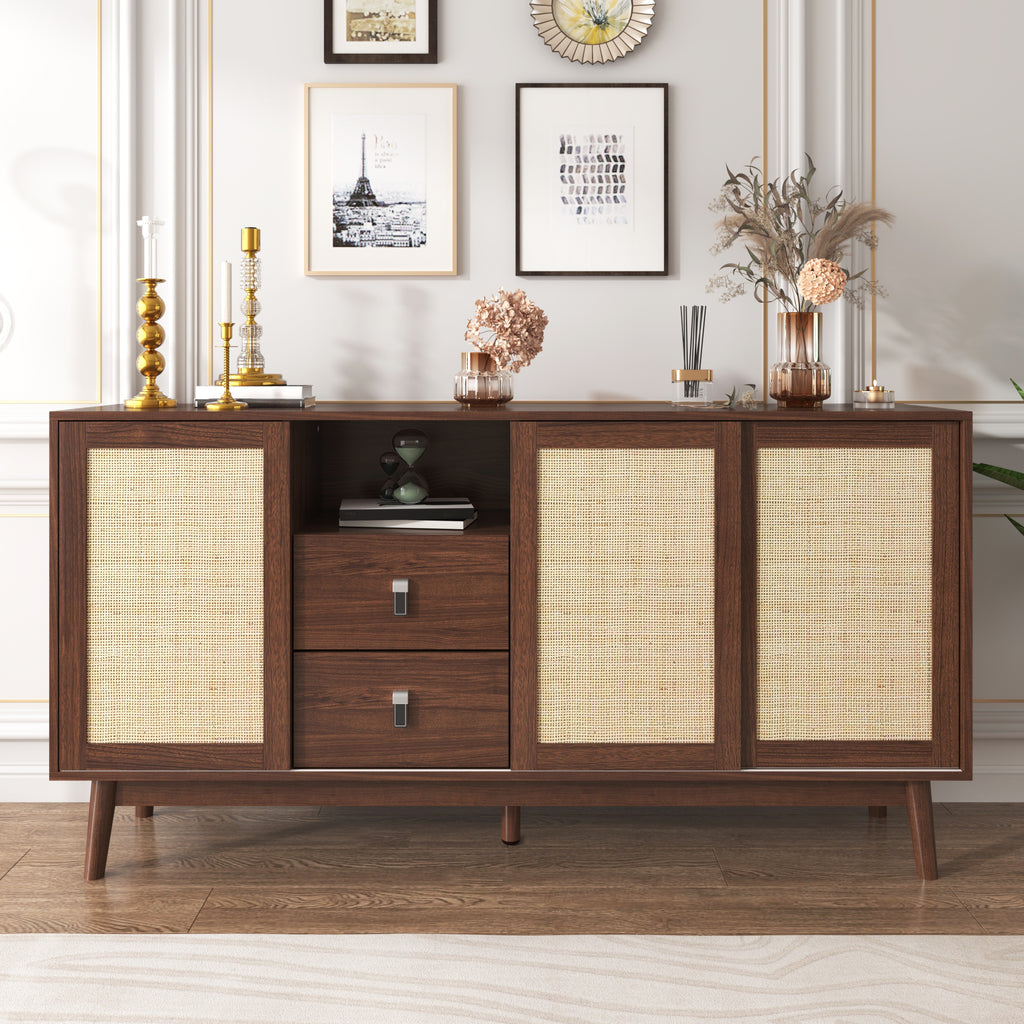 Rattan 3-Door Sideboard with 2 Drawers — [variant:GA0004N] Wood image 6