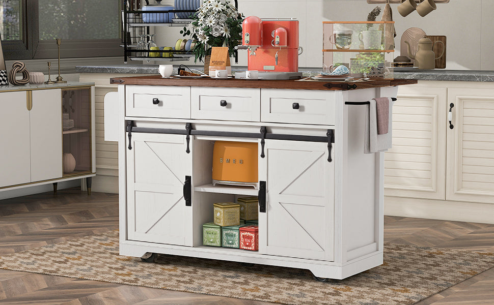 [variant:N853S379573W] Farmhouse Kitchen Island with Drop Leaf, Power Outlet and Sliding Barn Doors – 53.75-Inch image 18