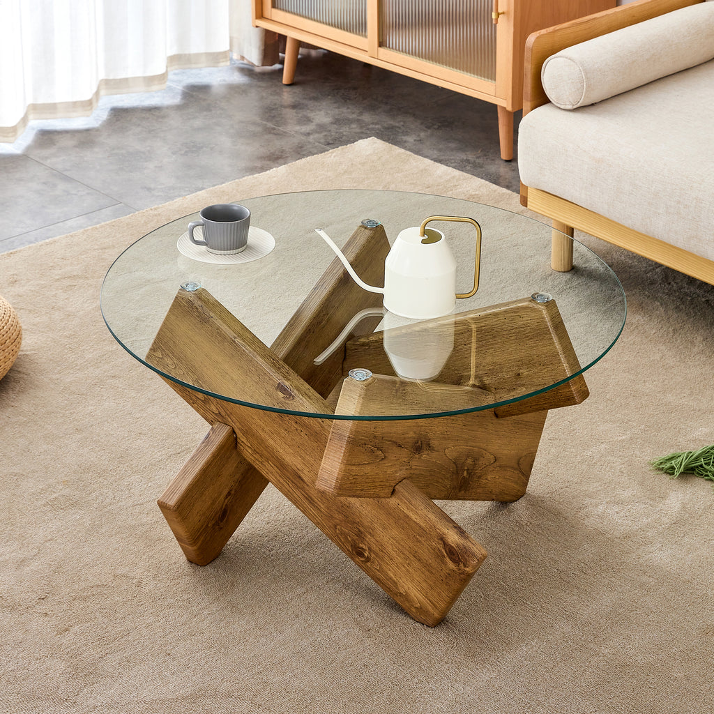 [variant:W3806P404750] 33.4-Inch Round Tempered Glass Coffee Table image 6