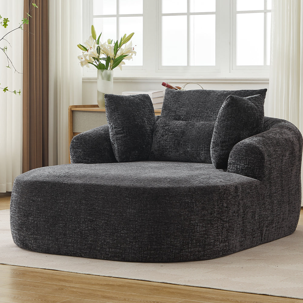 [variant:W5031P391322] Oversized Corduroy Chaise Lounge with Throw Pillows – Black image 1