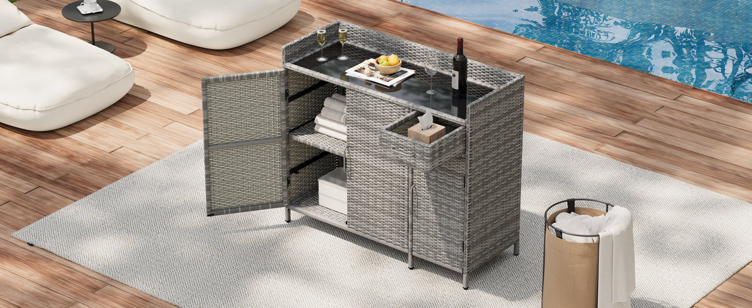 [variant:N853P387142G] Wicker Outdoor Storage Bar Cabinet – 47.5-Inch image 4