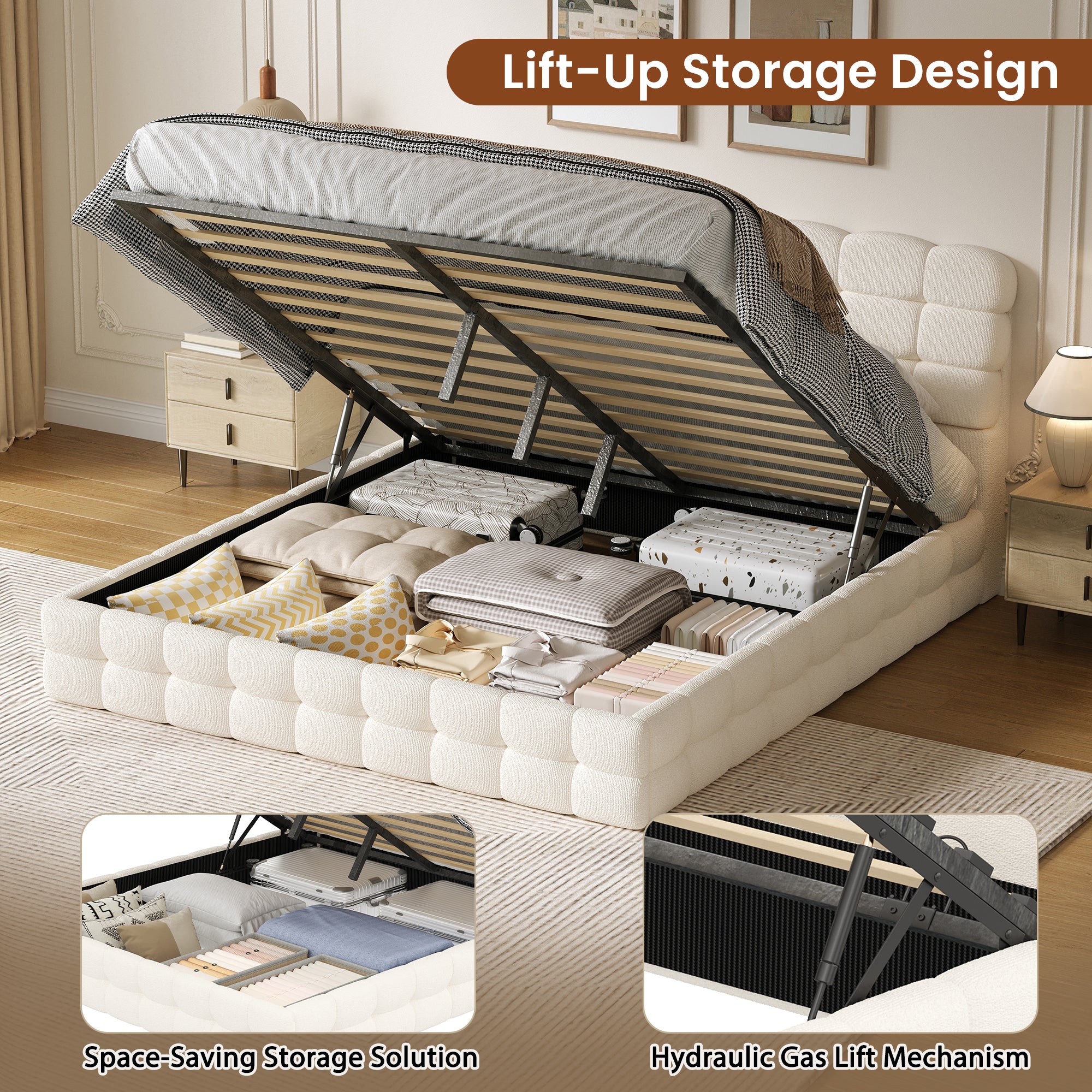 [variant:HS451572AAK] Queen Hydraulic Lift Storage Bed – Cream White image 6