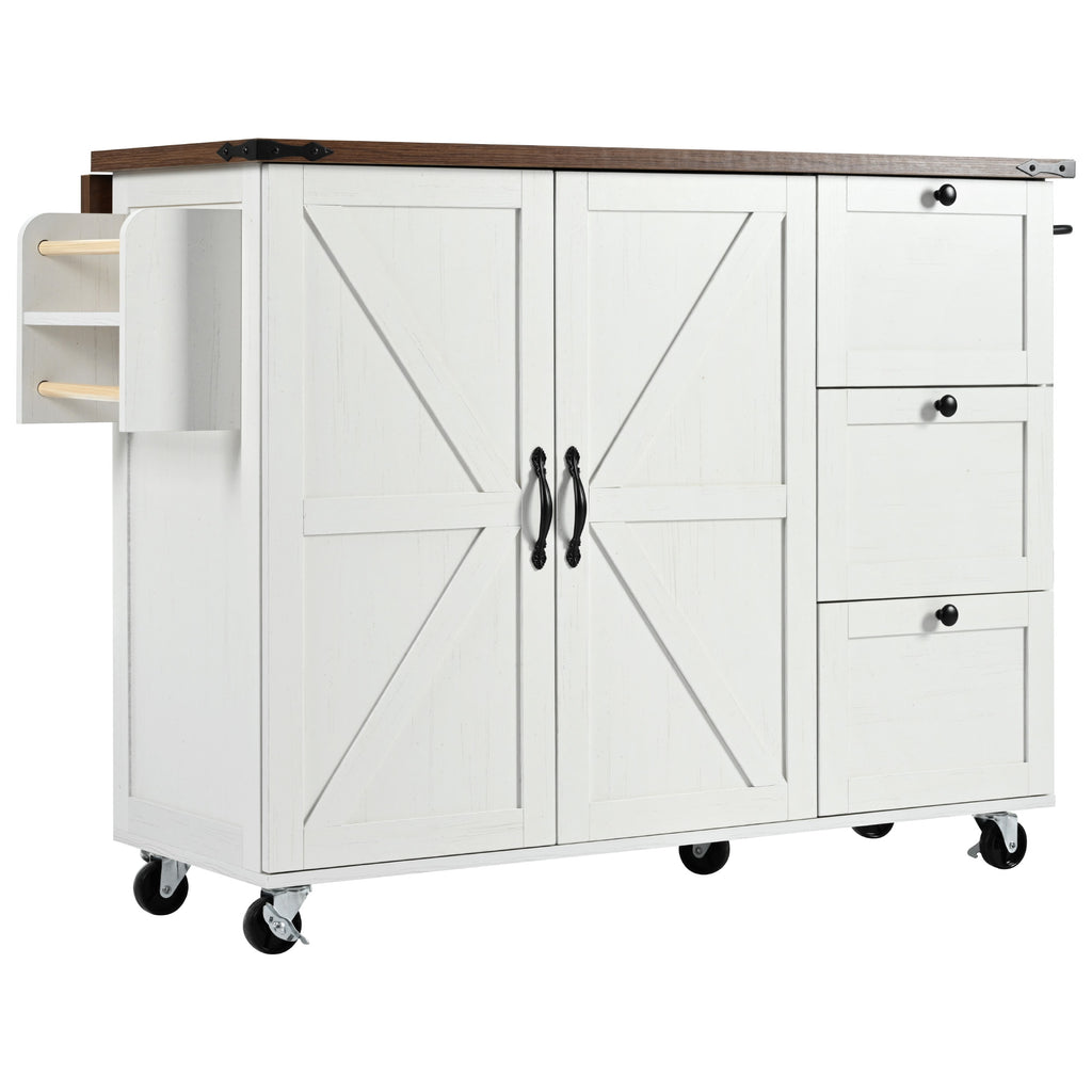 [variant:N853P379579W] Farmhouse Rolling Kitchen Island with Drop Leaf – White, 54.5-Inch image 8