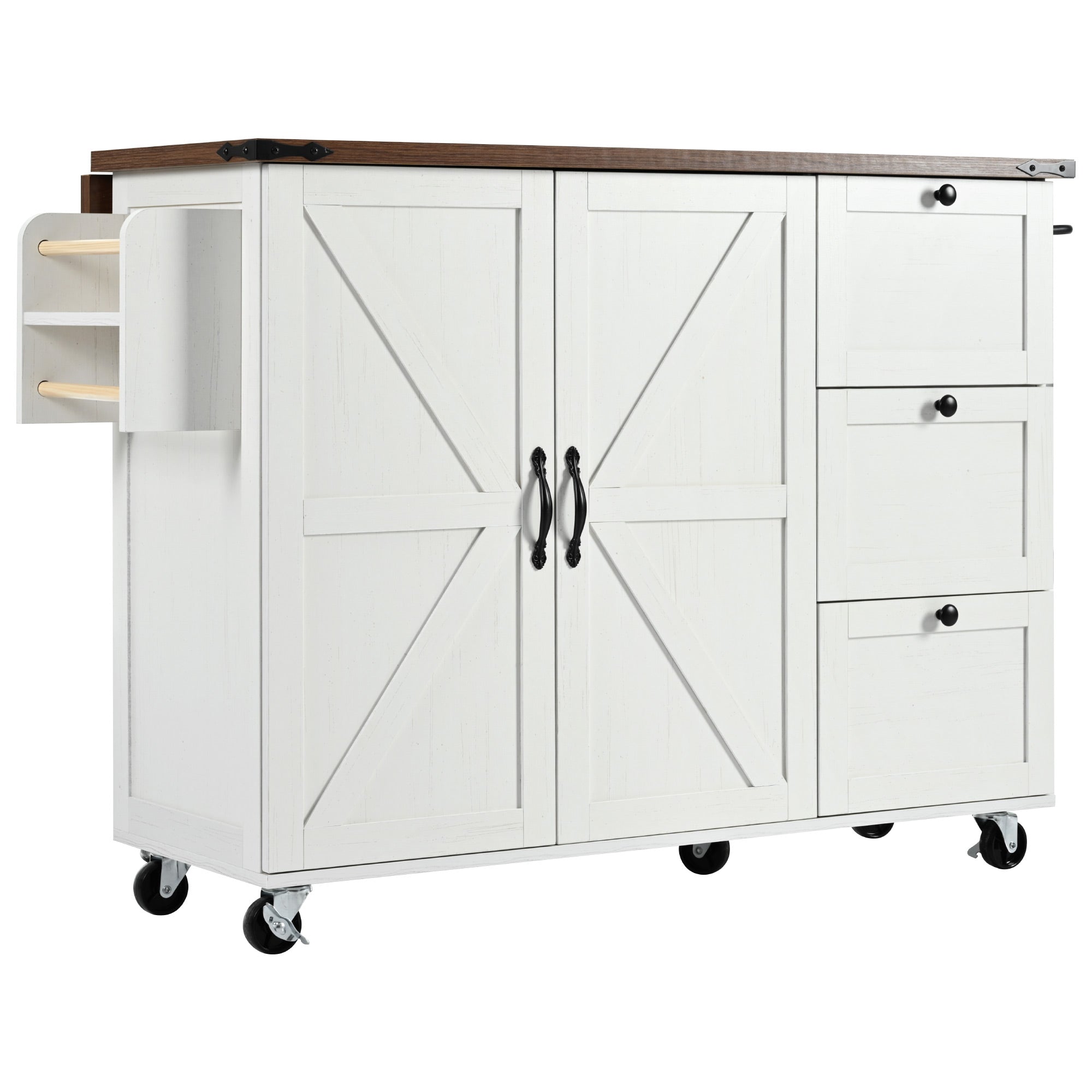 [variant:N853P379579W] Farmhouse Rolling Kitchen Island with Drop Leaf – White, 54.5-Inch image 8