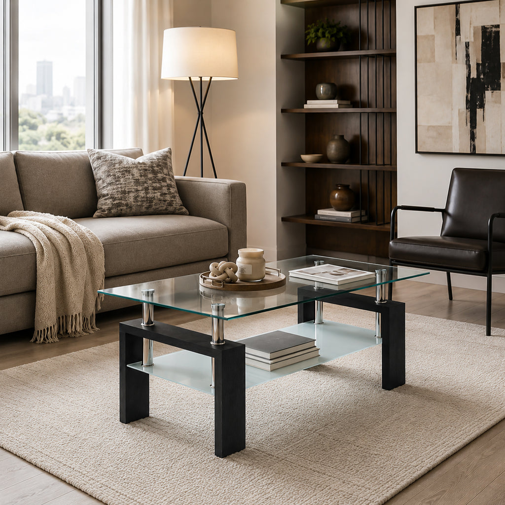 Modern Tempered Glass Coffee Table – Natural or Black — [variant:W3738P499161] Black image 2