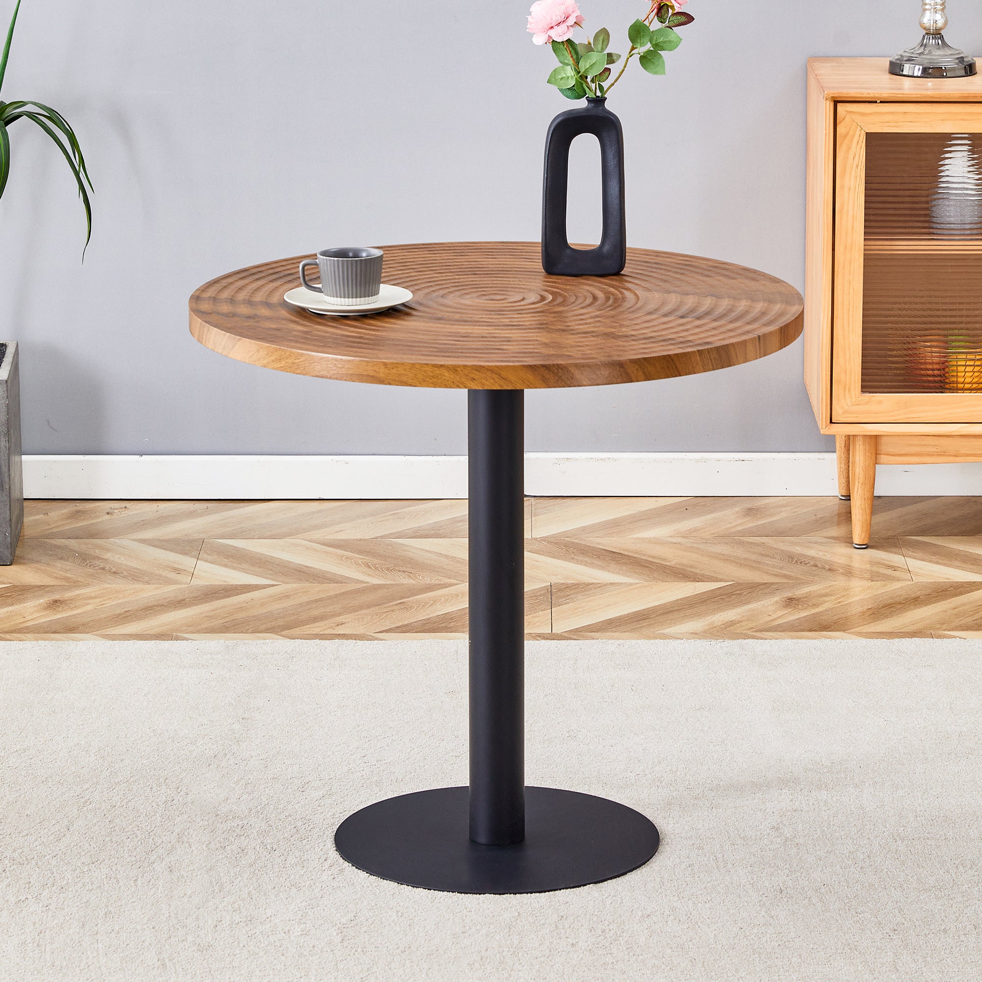 [variant:W3806P409447] Round Dark Wood-Grain Dining Table – 31.5-Inch image 2
