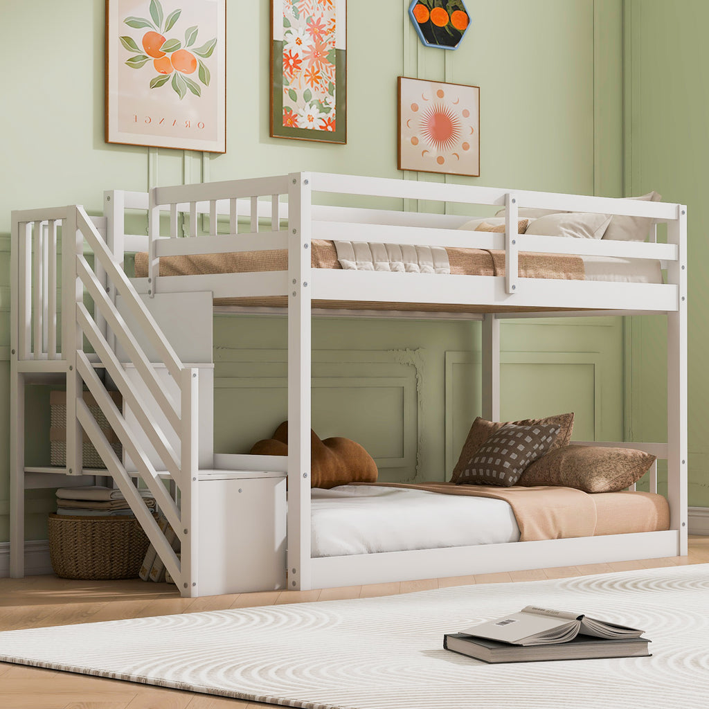 [variant:GX000106AAK] Twin-over-Twin Low-Profile Bunk Bed with Storage Ladder – White image 1