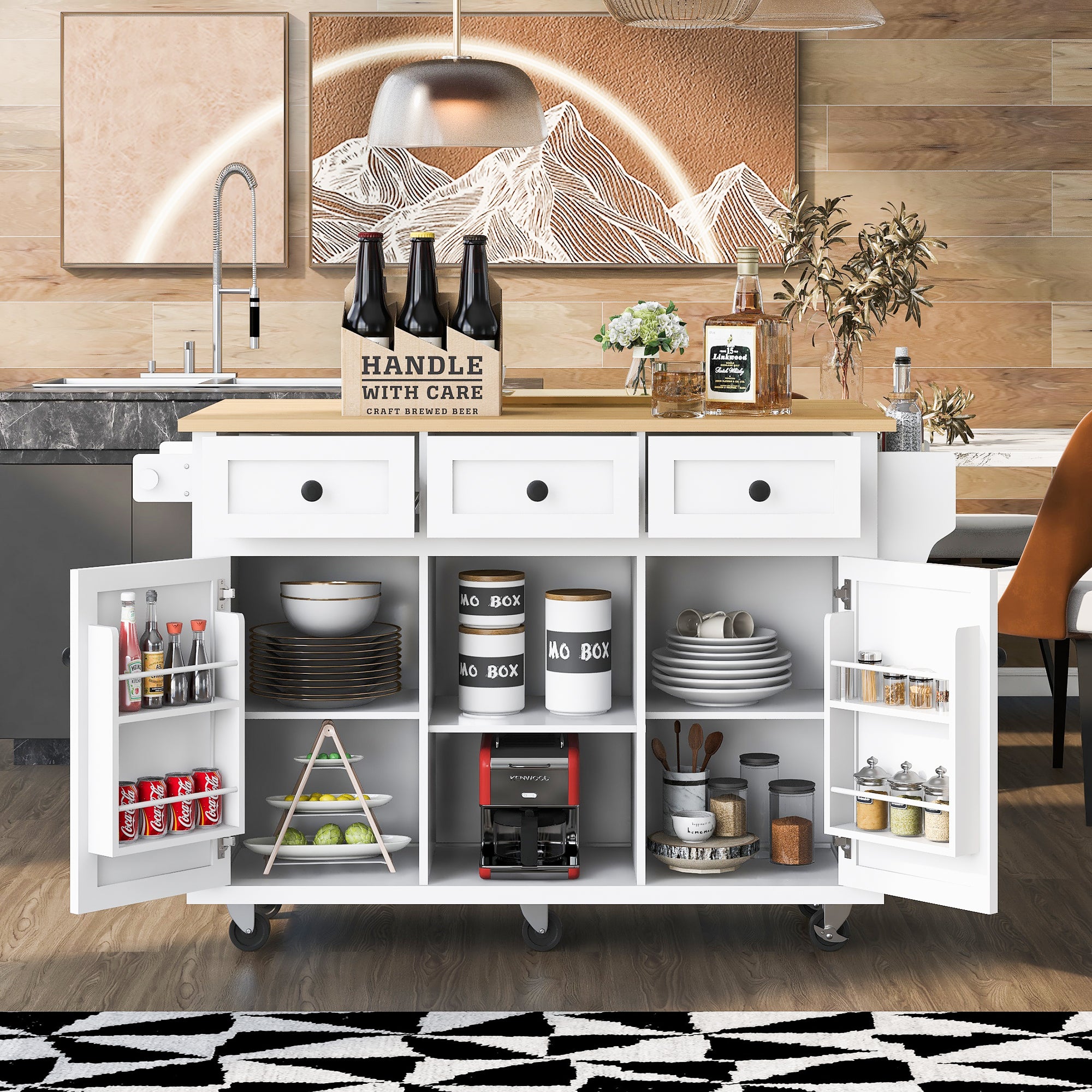[variant:N853P383632W] Drop-Leaf Rolling Kitchen Cart – White, 53.1-Inch image 21