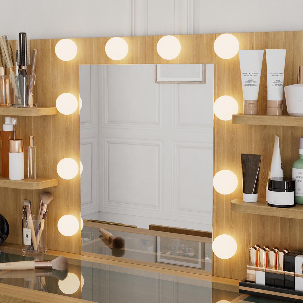 [variant:N881S436333N] Fluted 7-Drawer Vanity Desk with LED Mirror and Stool image 14