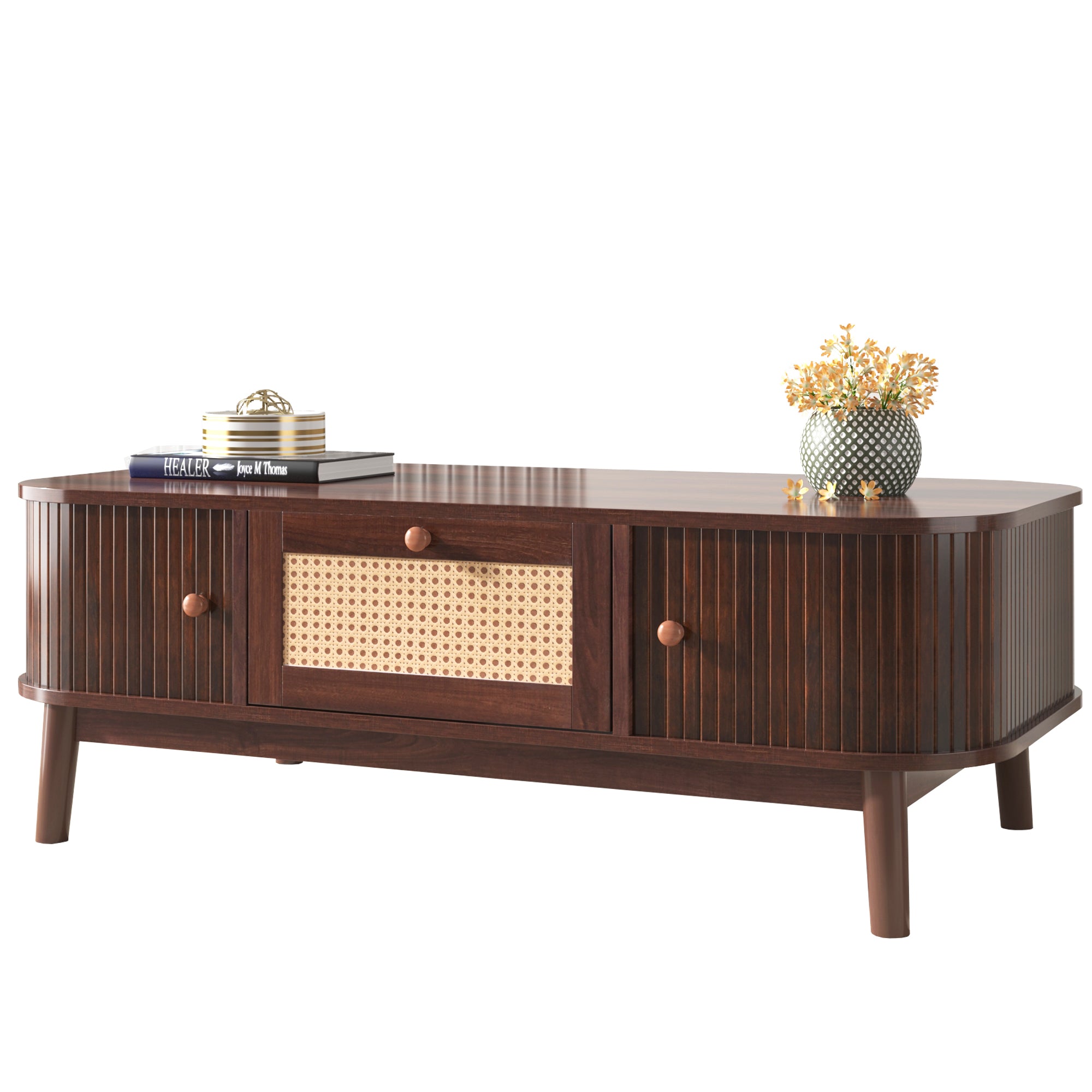 [variant:N875P360725N] Natural Rattan Coffee Table with Sliding Doors image 3