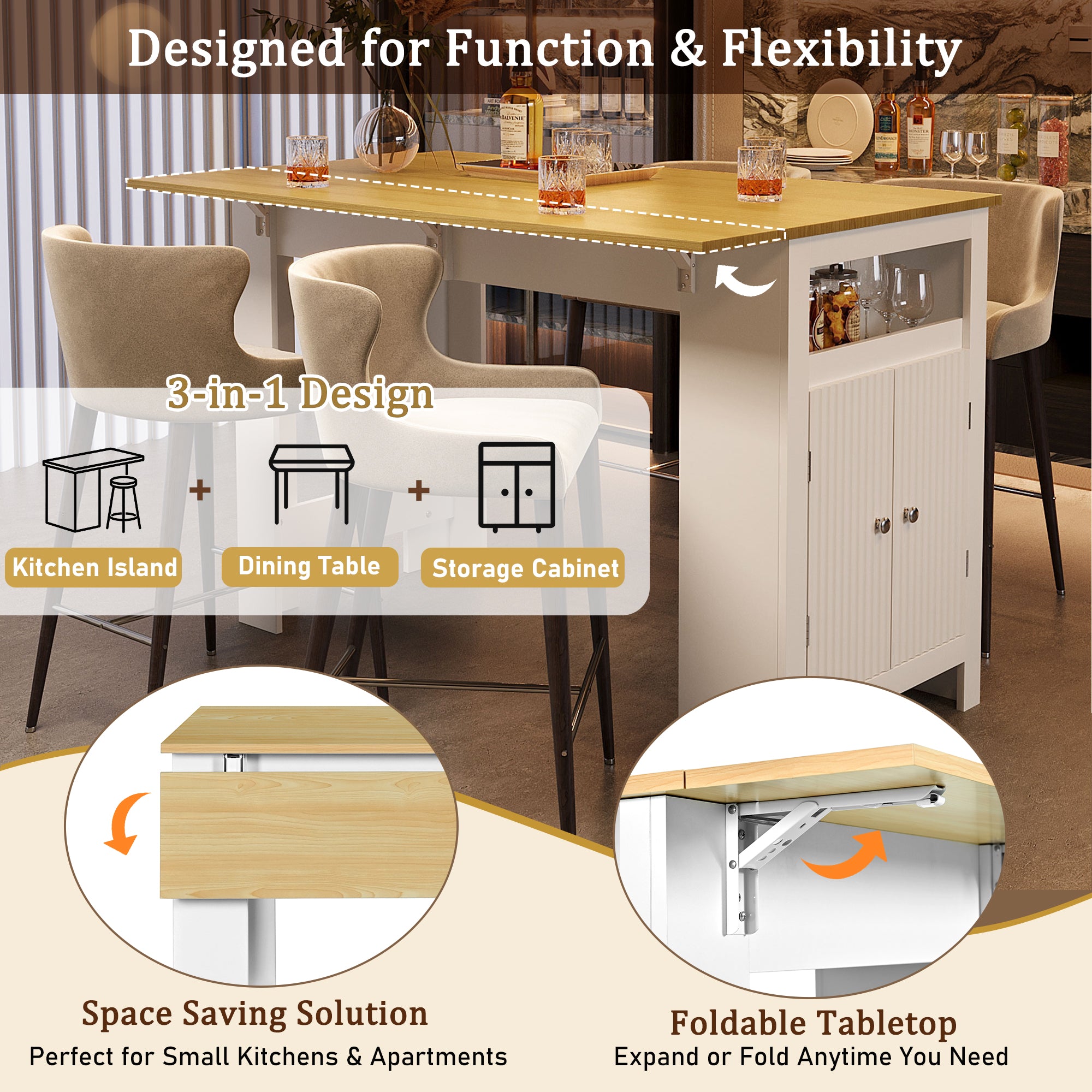[variant:N889P428028O] 3-in-1 Kitchen Island with Foldable Dining Table image 5