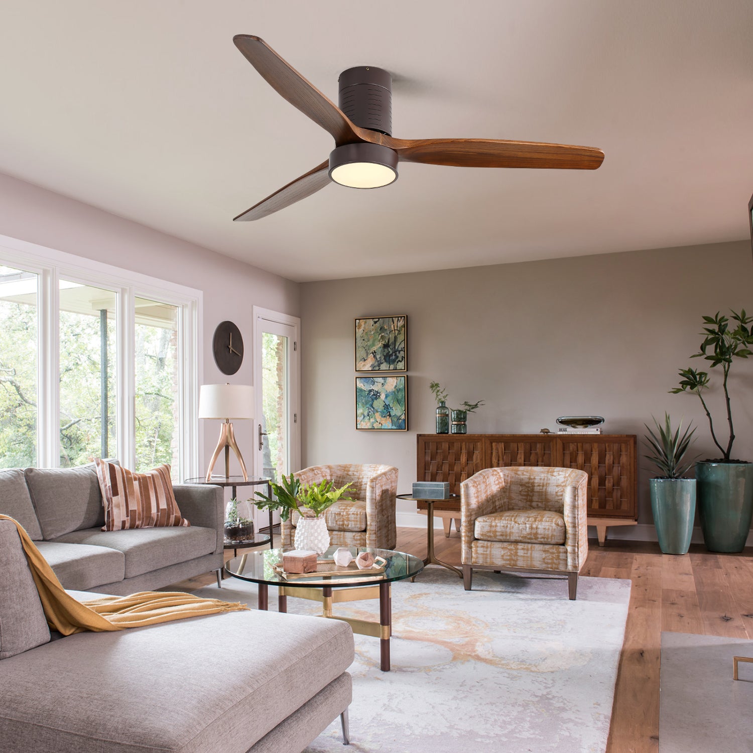 [variant:W5691P515044] Solid Wood Blade Ceiling Fan with Light – 52-Inch image 2