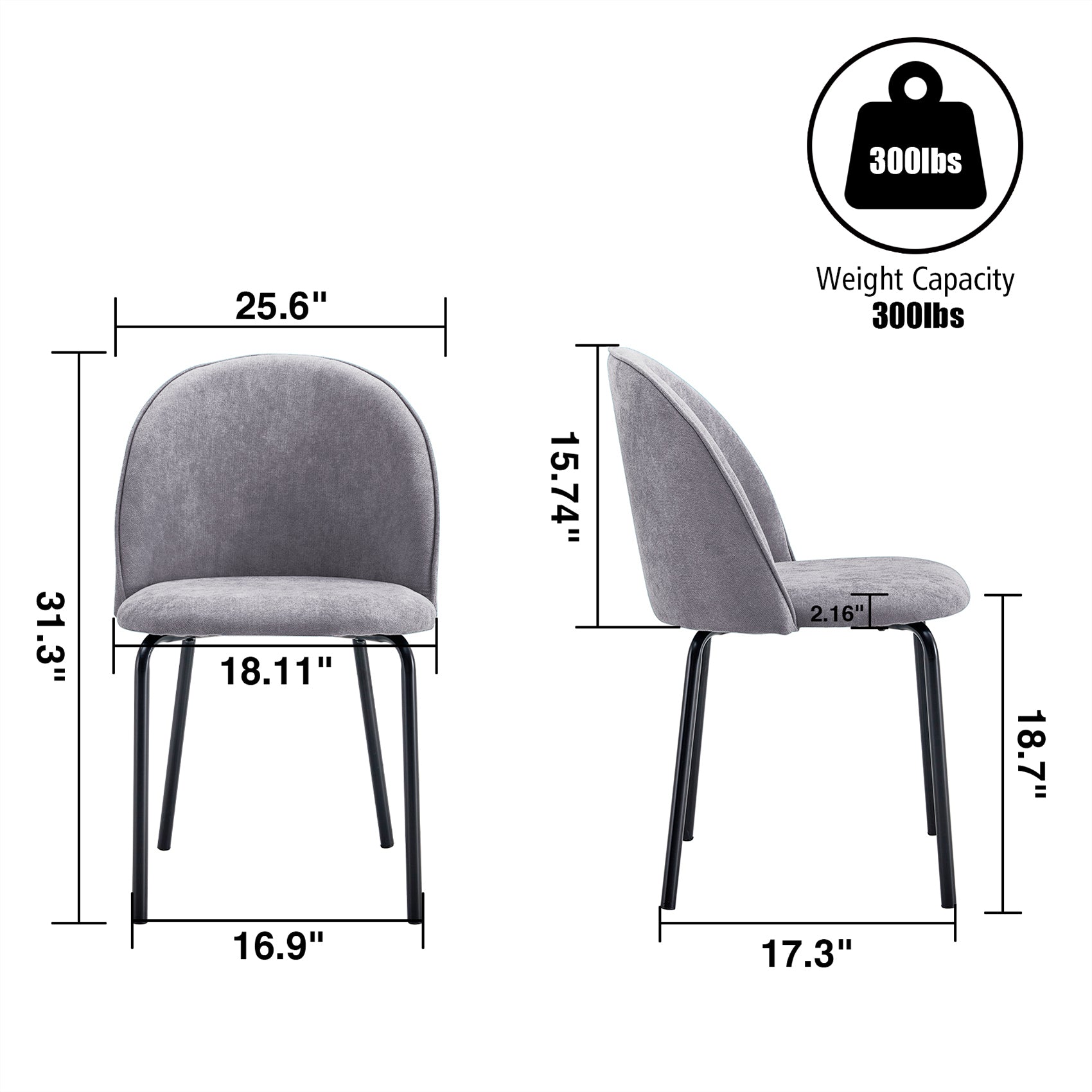 [variant:W3808P403942] Set of 2 Gray Dining Chairs image 2