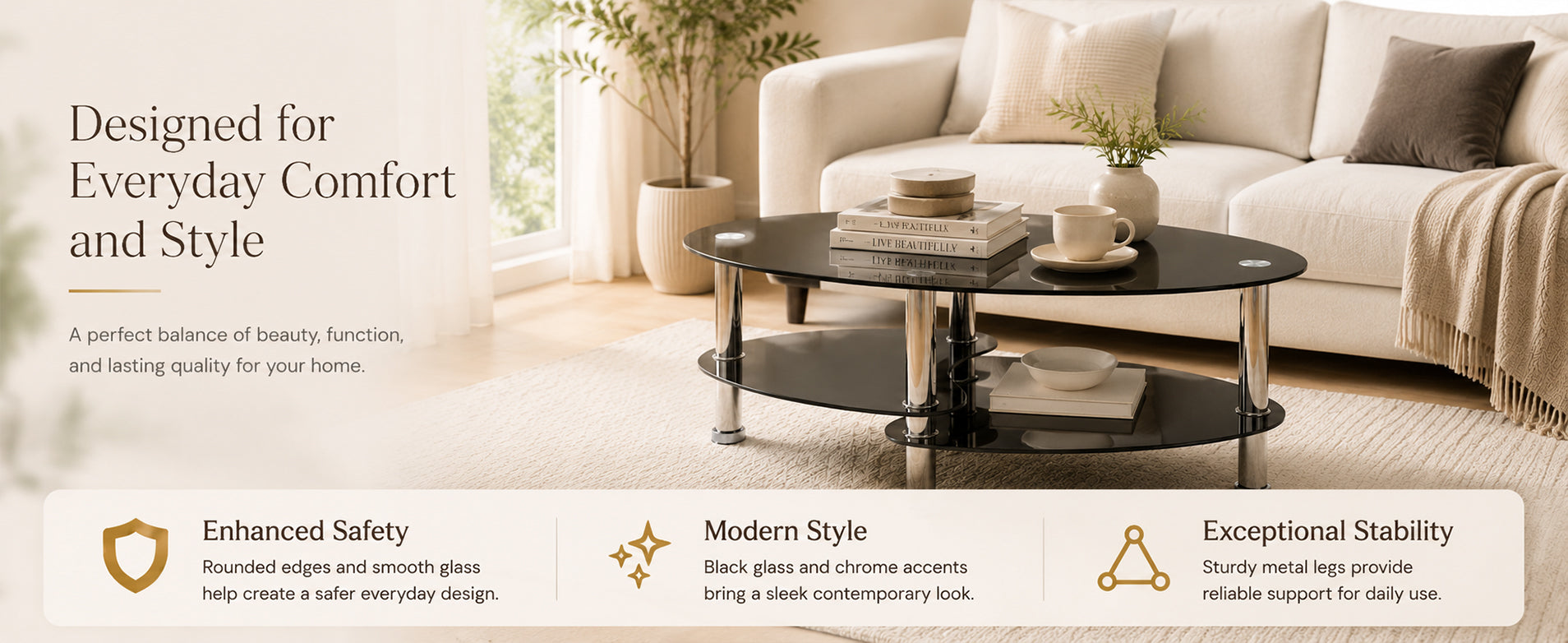 2-Tier Oval Tempered Glass Coffee Table — [variant:W3738P499153] Black image 11