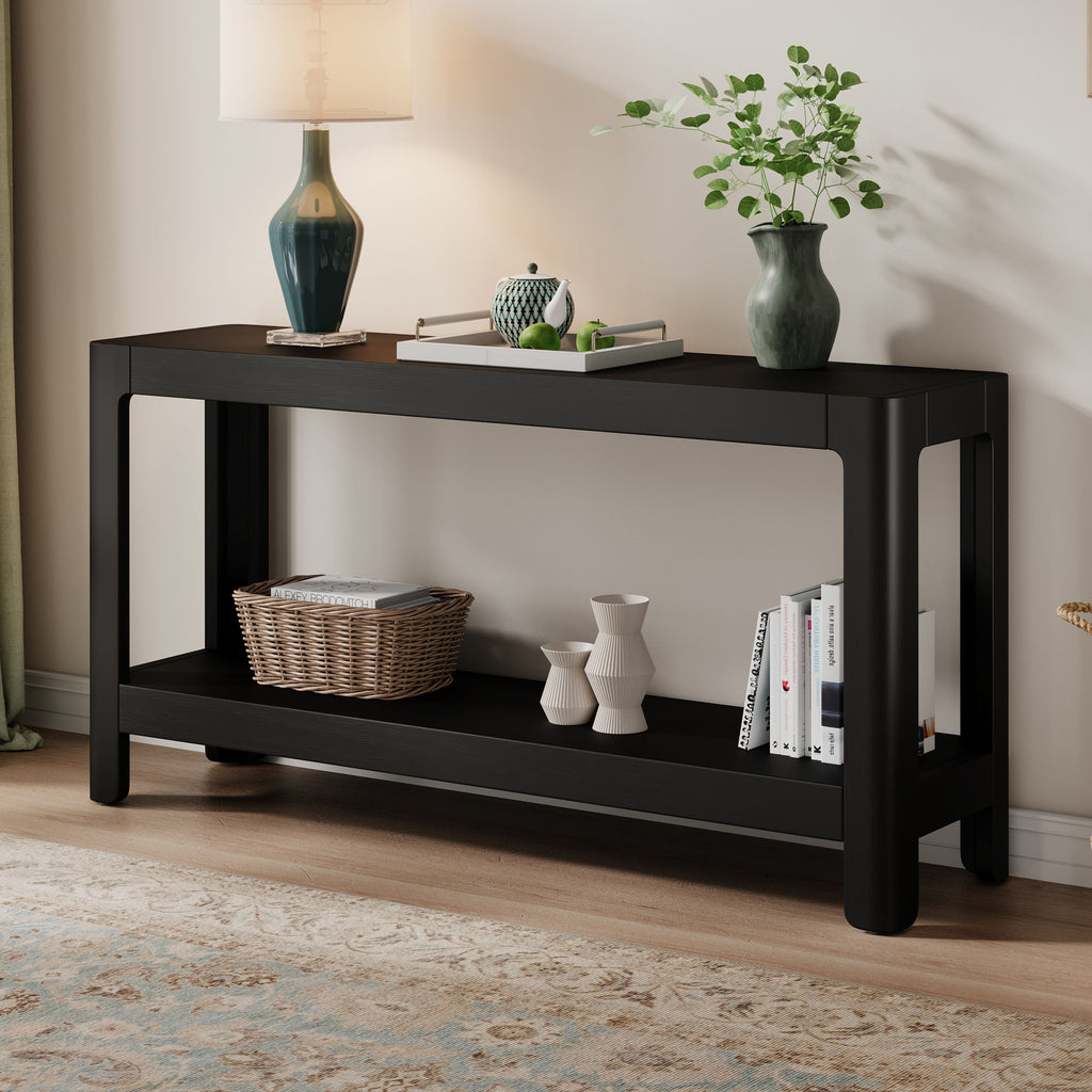 [variant:N851P415009B] Modern Farmhouse Console Table with Rounded Corners – Black image 1