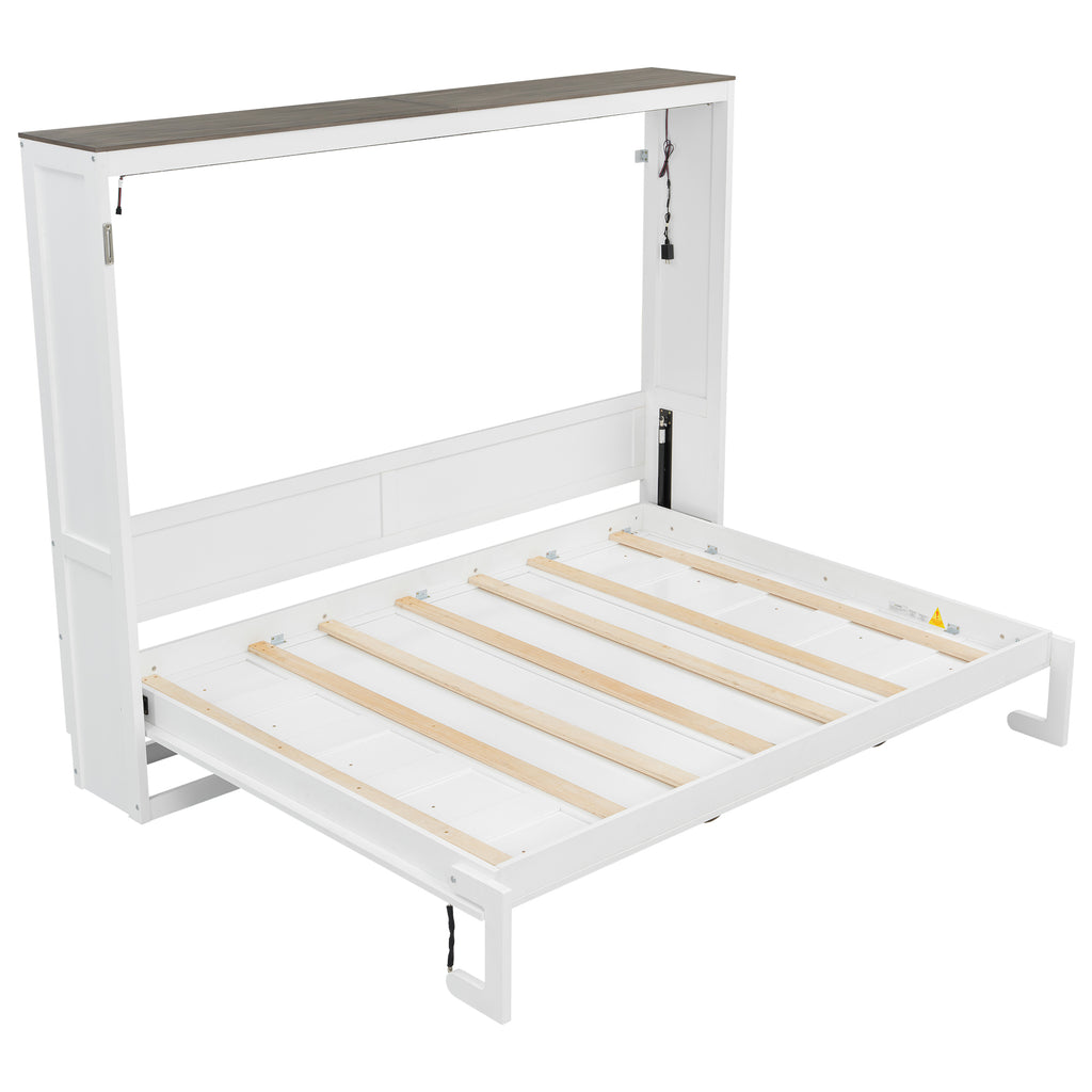 [variant:N8470004035K-1] Queen LED Murphy Bed Cabinet – White and Brown image 20