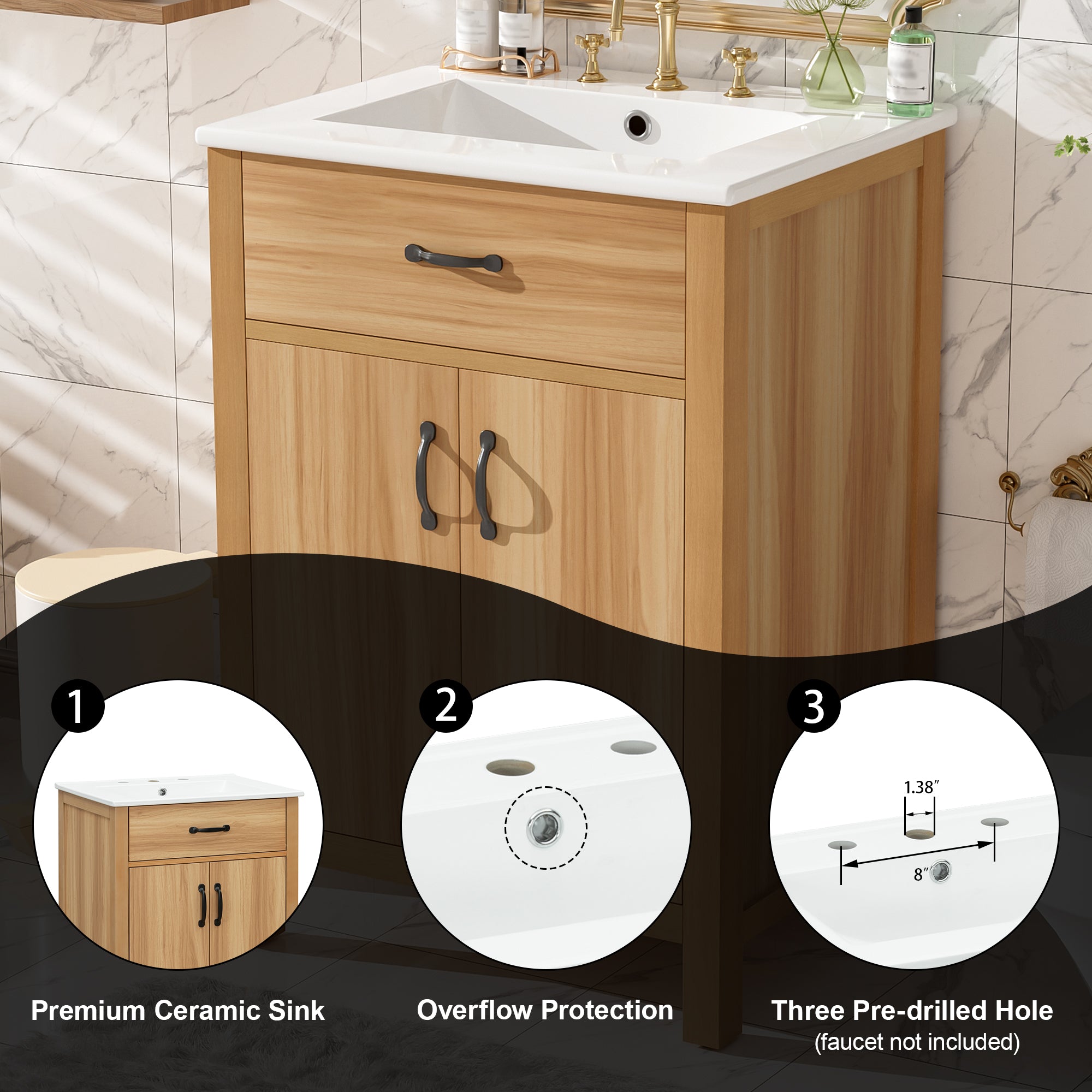 [variant:N848P469792N] Solid Wood Bathroom Vanity with Ceramic Sink – 24-Inch image 4