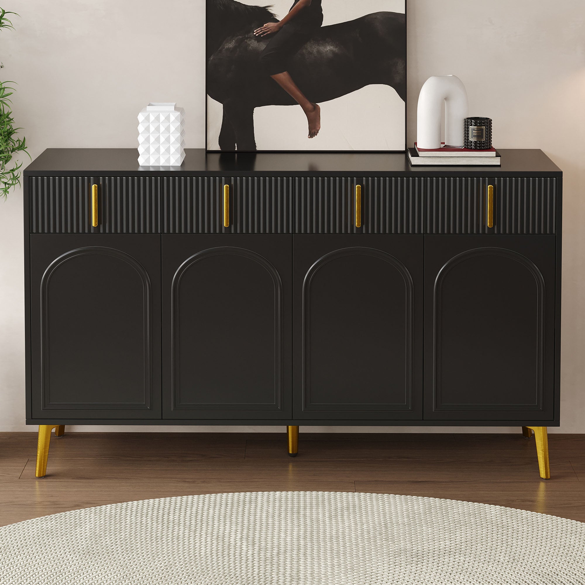 [variant:GA0021S] 4-Door Sideboard with 4 Drawers – Black and Gold image 5