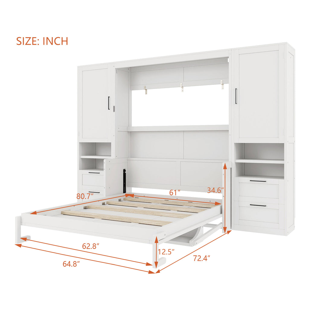 [variant:N850S00010K-2] Queen Murphy Bed with Closet, Drawers and Shelves – White image 5