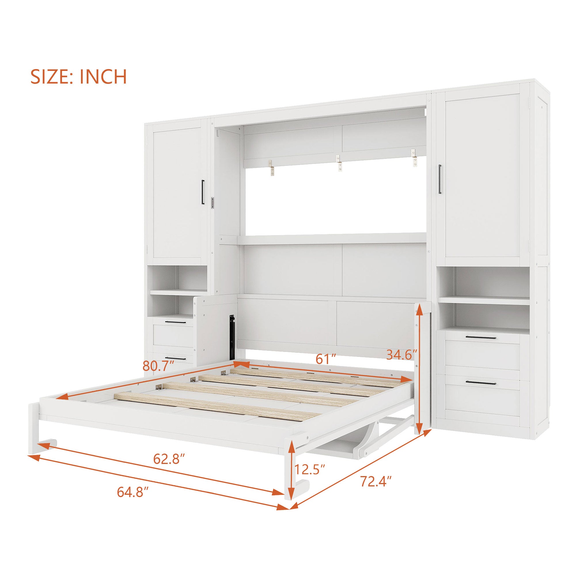 [variant:N850S00010K-2] Queen Murphy Bed with Closet, Drawers and Shelves – White image 5