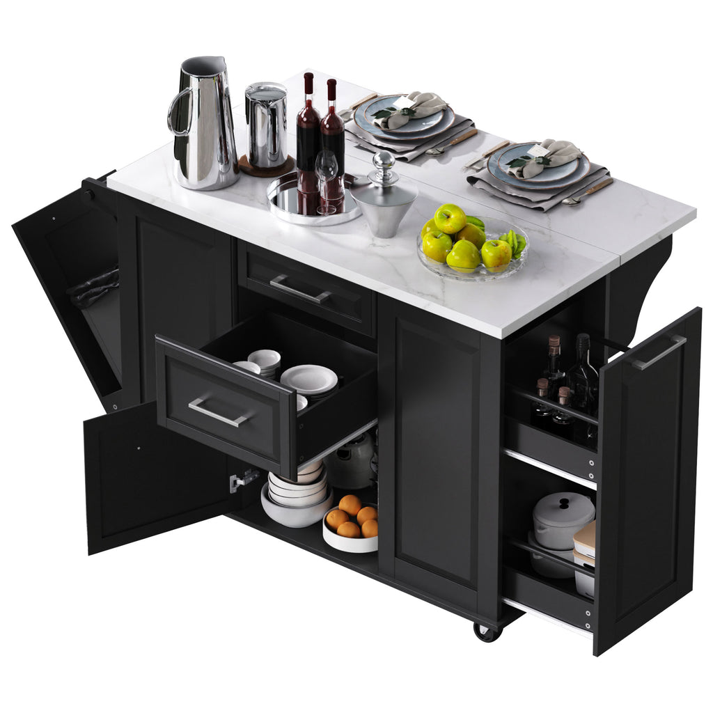 [variant:N853P390045B] Rolling Kitchen Island with Tilt-Out Trash Cabinet – Black, 50.7-Inch image 33