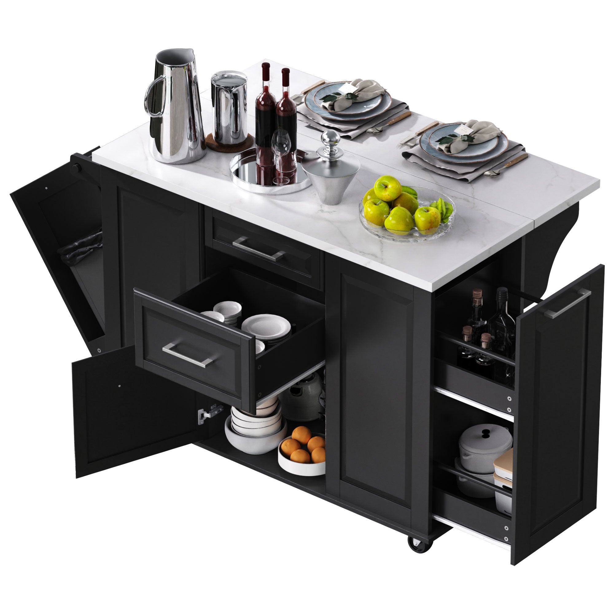 [variant:N853P390045B] Rolling Kitchen Island with Tilt-Out Trash Cabinet – Black, 50.7-Inch image 33