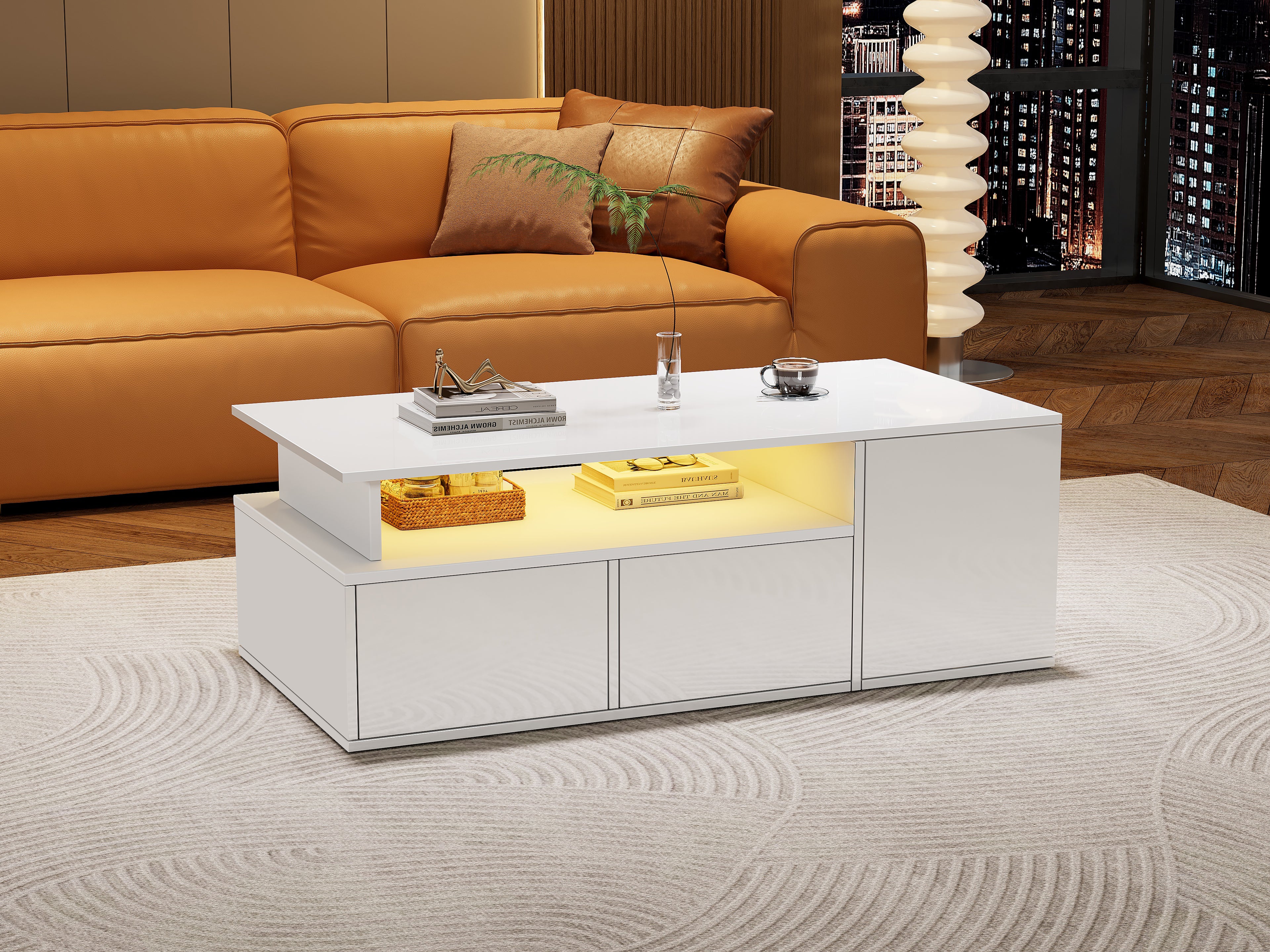 [variant:N892P428788W] High-Gloss LED Coffee Table with Open Storage image 17