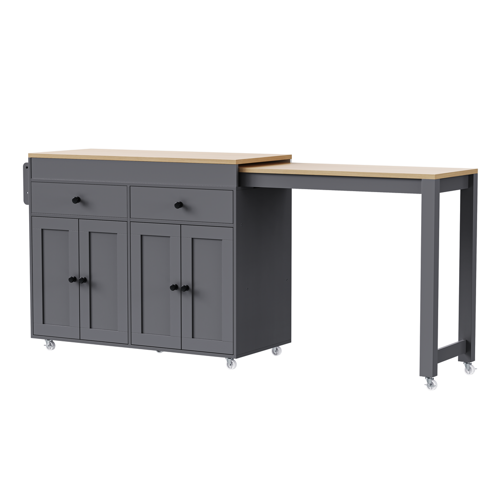 [variant:N853P386264G] Extendable Rolling Kitchen Island with Dining Table – Gray, 74.5-Inch image 31