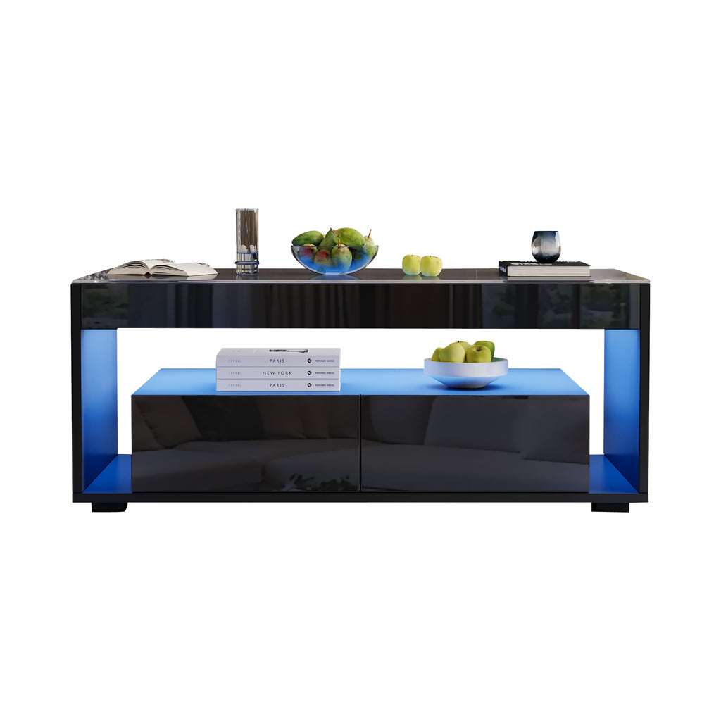 [variant:N892P428787B] High-Gloss LED Coffee Table with Glass Top and Drawers image 47