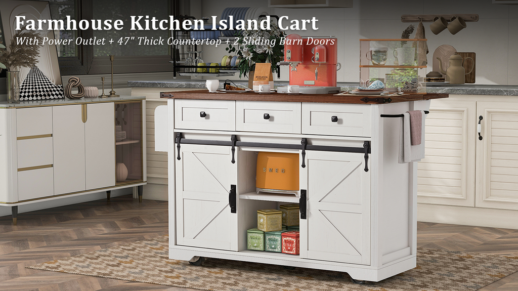 [variant:N853S379573W] Farmhouse Kitchen Island with Drop Leaf, Power Outlet and Sliding Barn Doors – 53.75-Inch image 48