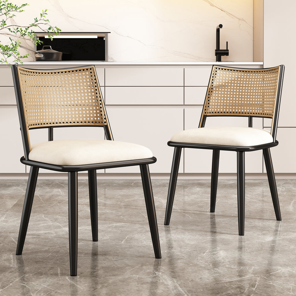 [variant:N859P374641S] Minimalist Rattan-Back Dining Chairs – Sets of 2, 4 or 6 – Black+Natural image 1
