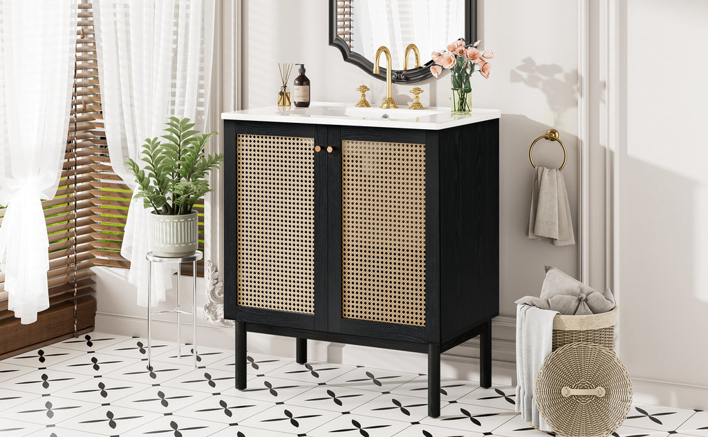 [variant:N729P285517B] Rattan-Door Bathroom Vanity with Sink – 30-Inch image 23