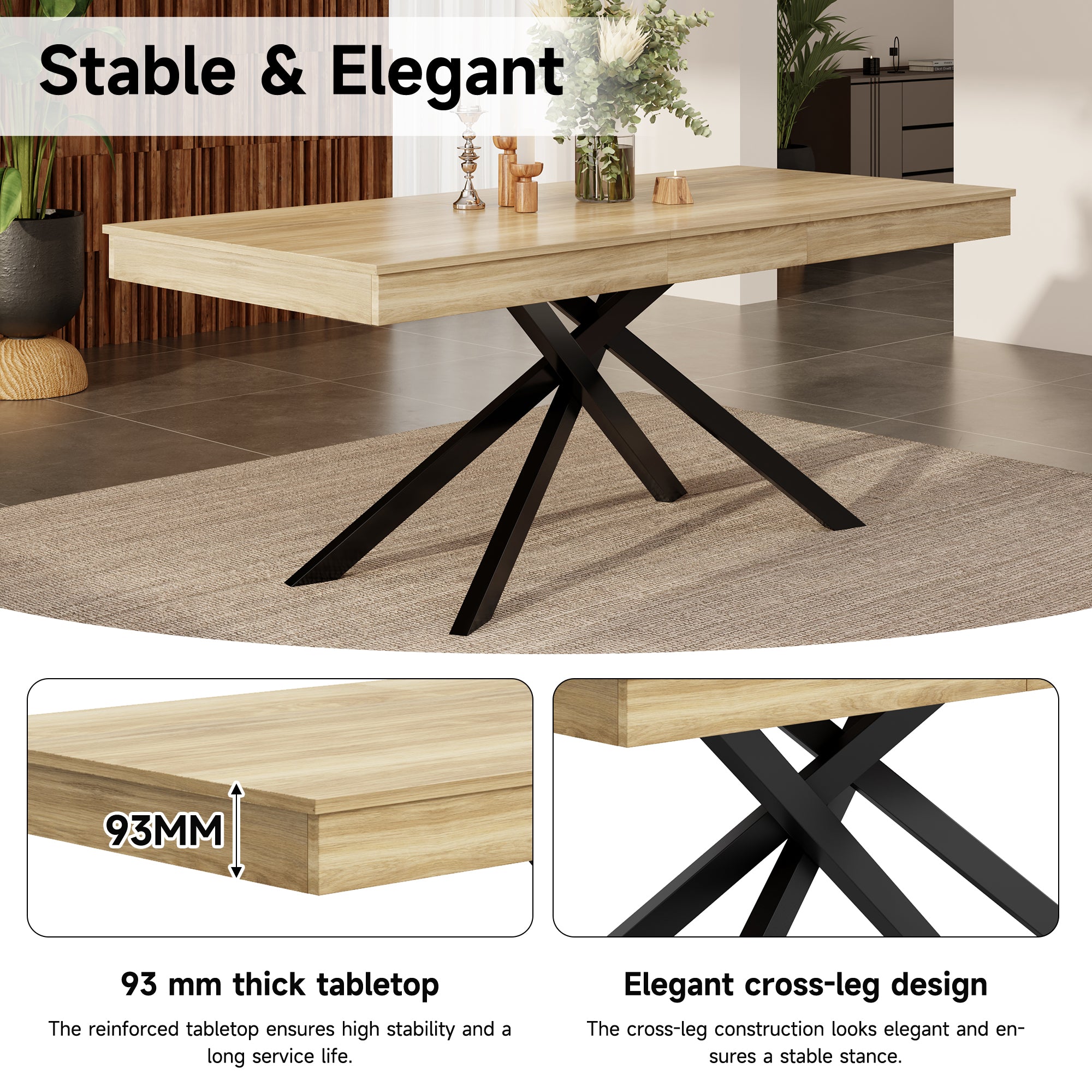 [variant:N859D000003E] Extendable Oak Dining Table – 55–71 Inch image 9