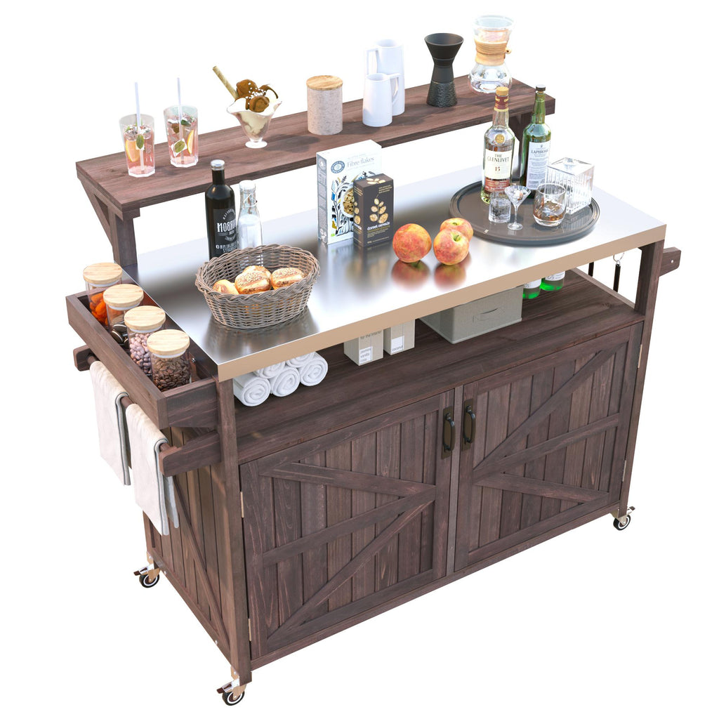 [variant:N853P386135Z] Outdoor Grill Cart with Raised Shelf – Dark Brown, 53.3-Inch image 10