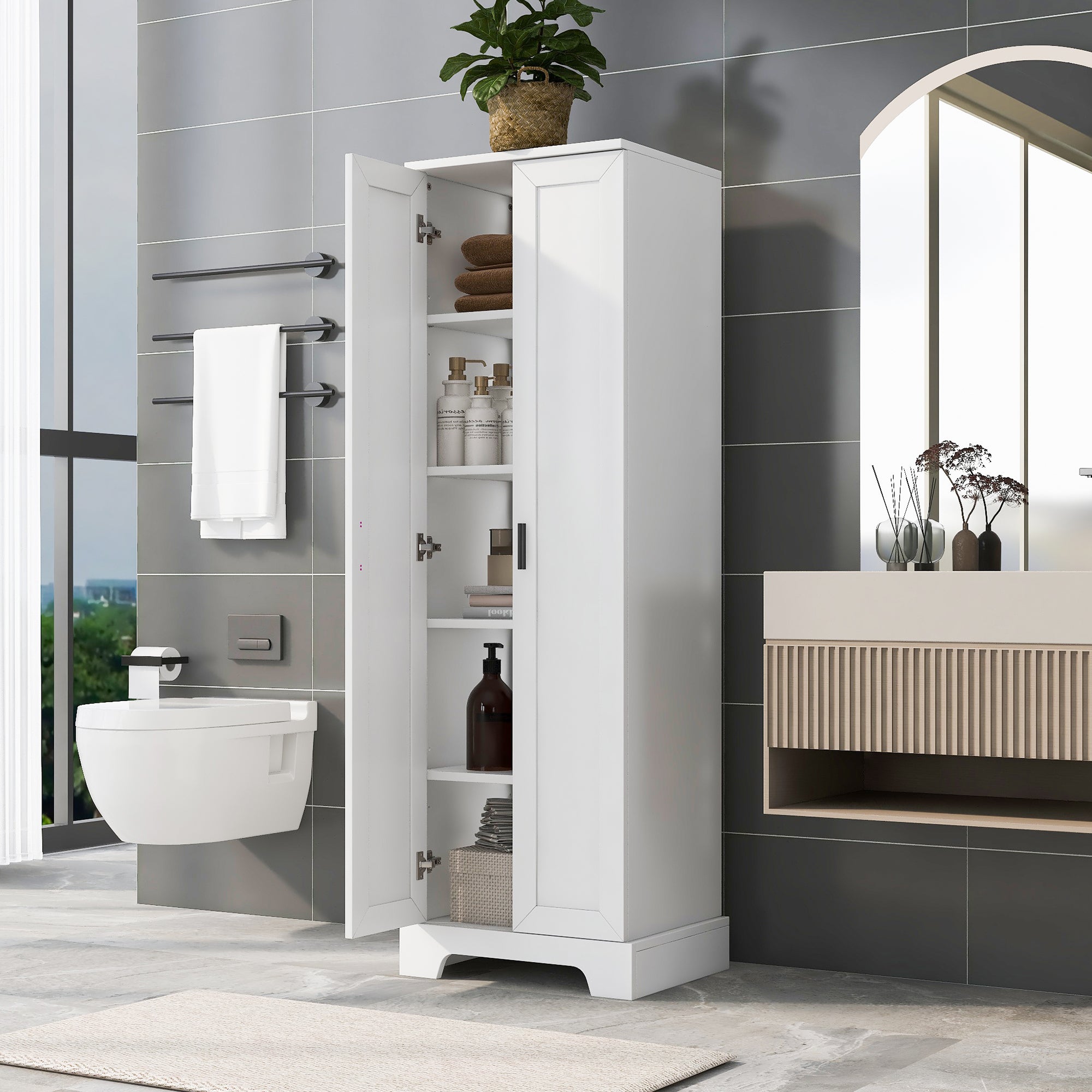 [variant:N855P416349K] Two-Door Storage Cabinet with Adjustable Shelf – White image 1