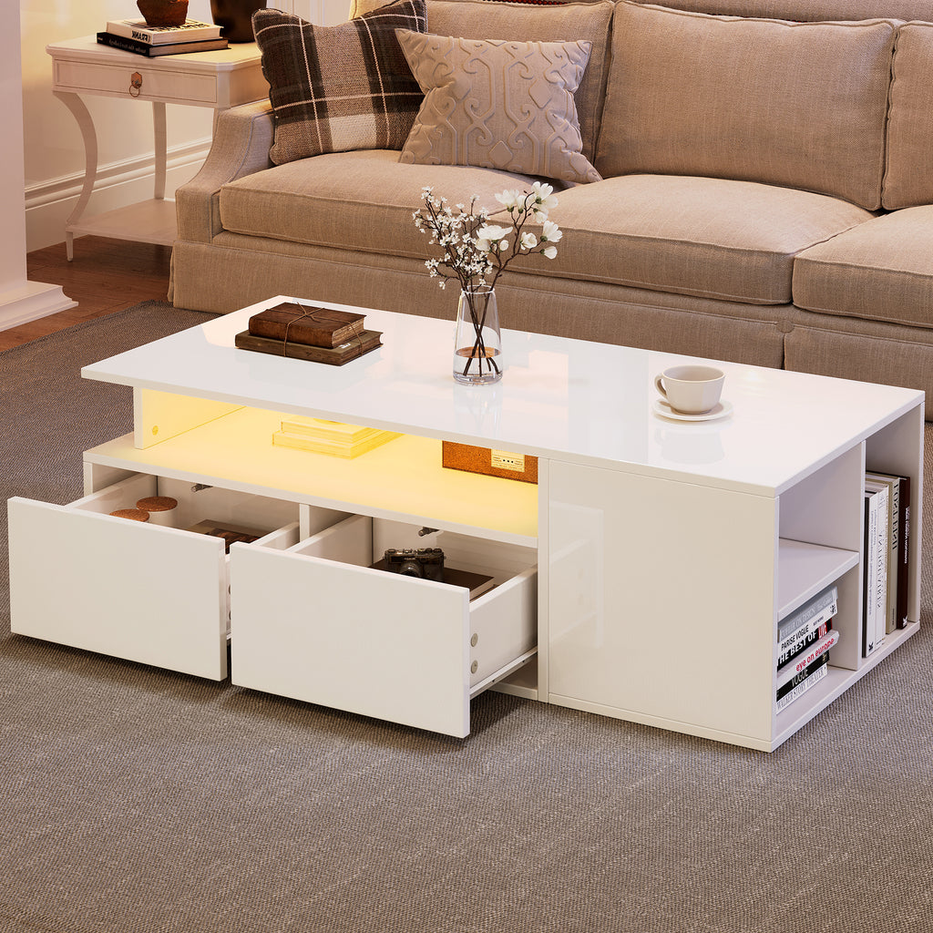 [variant:N892P428788W] High-Gloss LED Coffee Table with Open Storage image 1