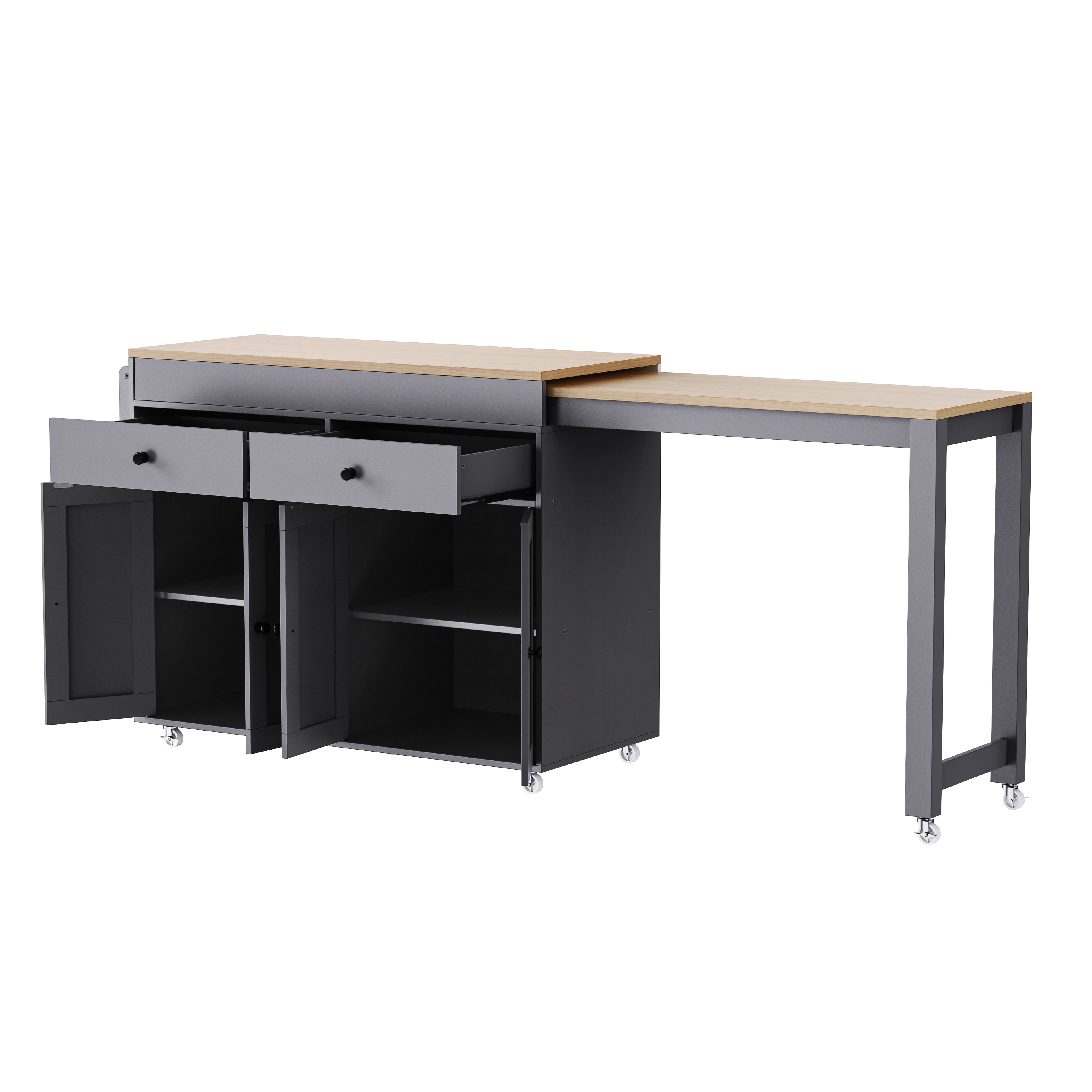[variant:N853P386264G] Extendable Rolling Kitchen Island with Dining Table – Gray, 74.5-Inch image 34
