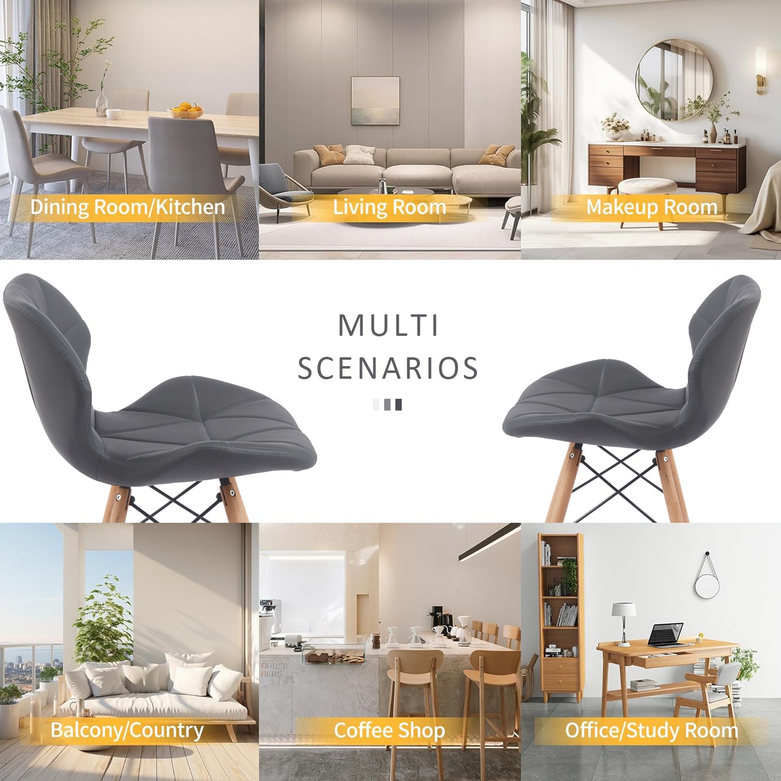 Set of 2 Modern PU Leather Dining Chairs — [variant:W3738P431272] Grey image 7