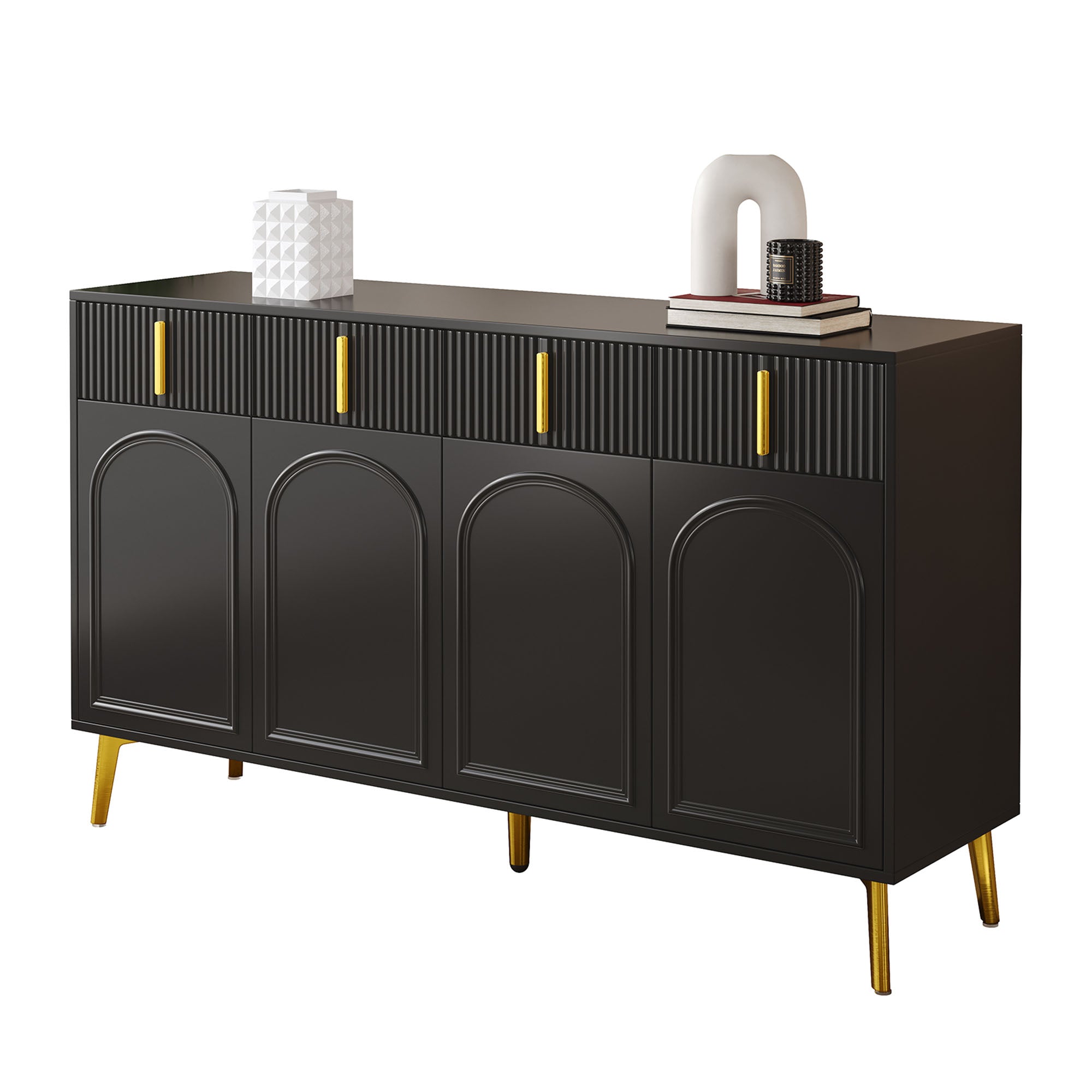 [variant:GA0021S] 4-Door Sideboard with 4 Drawers – Black and Gold image 1