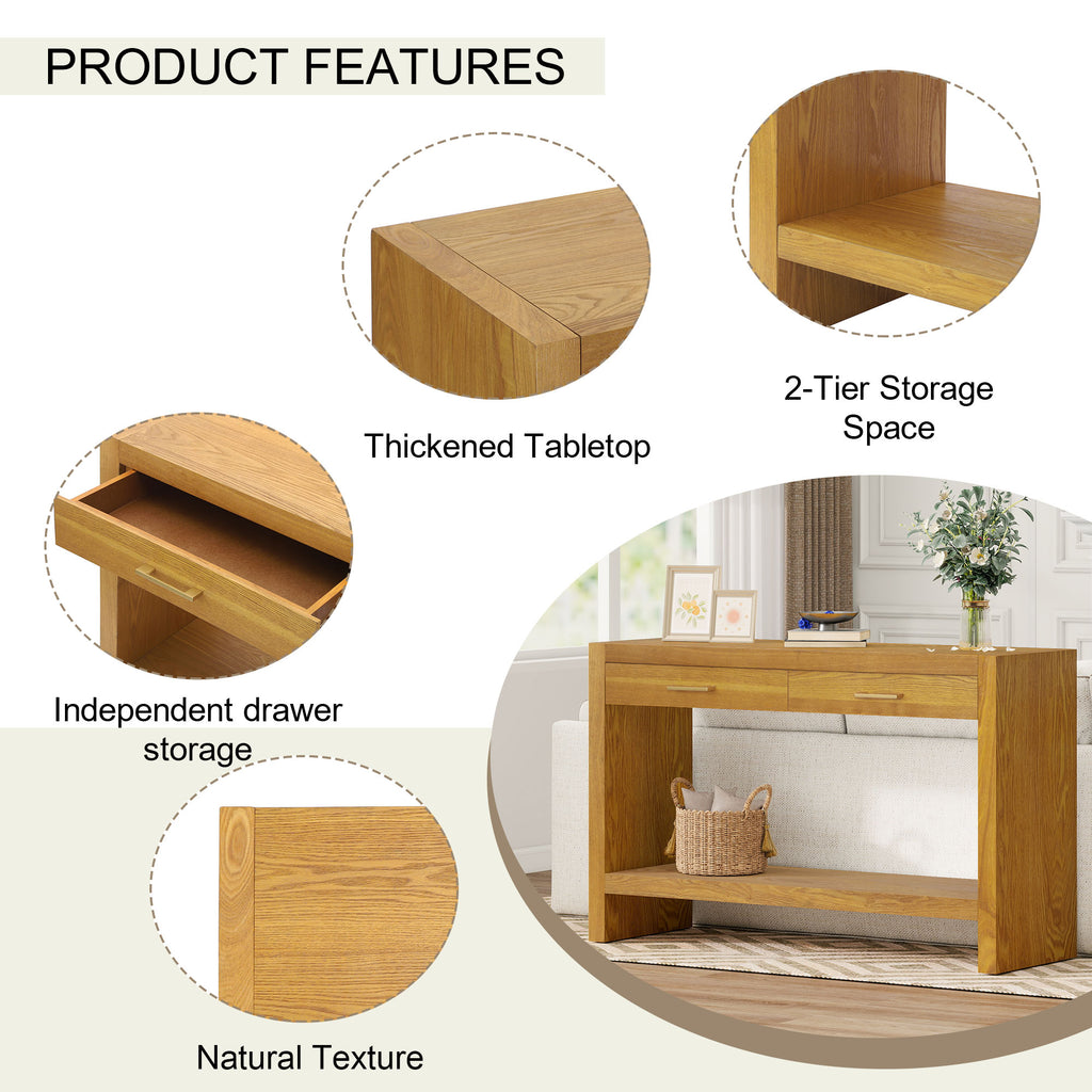 Farmhouse Console Table with Drawers & Storage Shelf — [variant:N876P351923D] Natural image 3