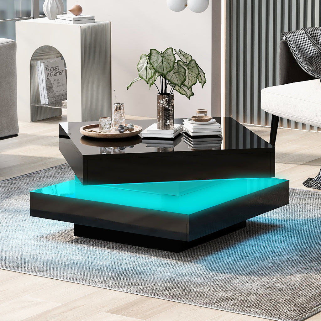 [variant:N892P423297B] Square High-Gloss LED Coffee Table with Rotating Top image 31