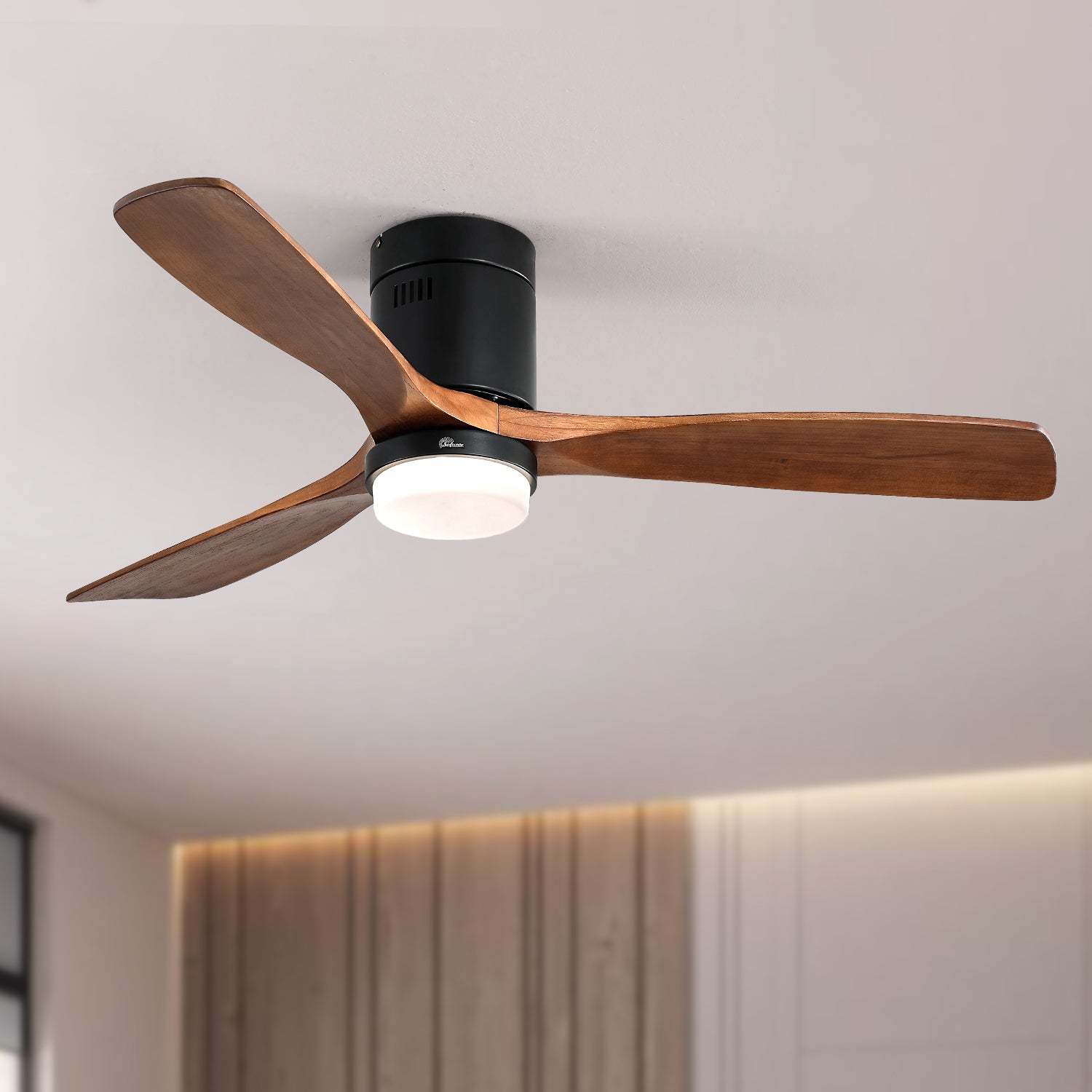 [variant:W5691P515103] Matte Black Solid Wood Ceiling Fan with Light – 52-Inch image 2