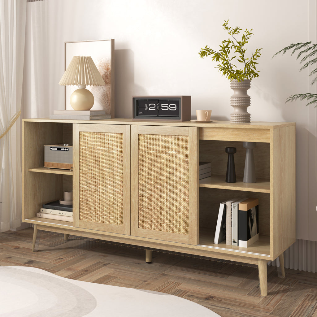 Rattan 3-Door Sideboard with 2 Drawers — [variant:GA0004O] Wood – GA0004O image 7