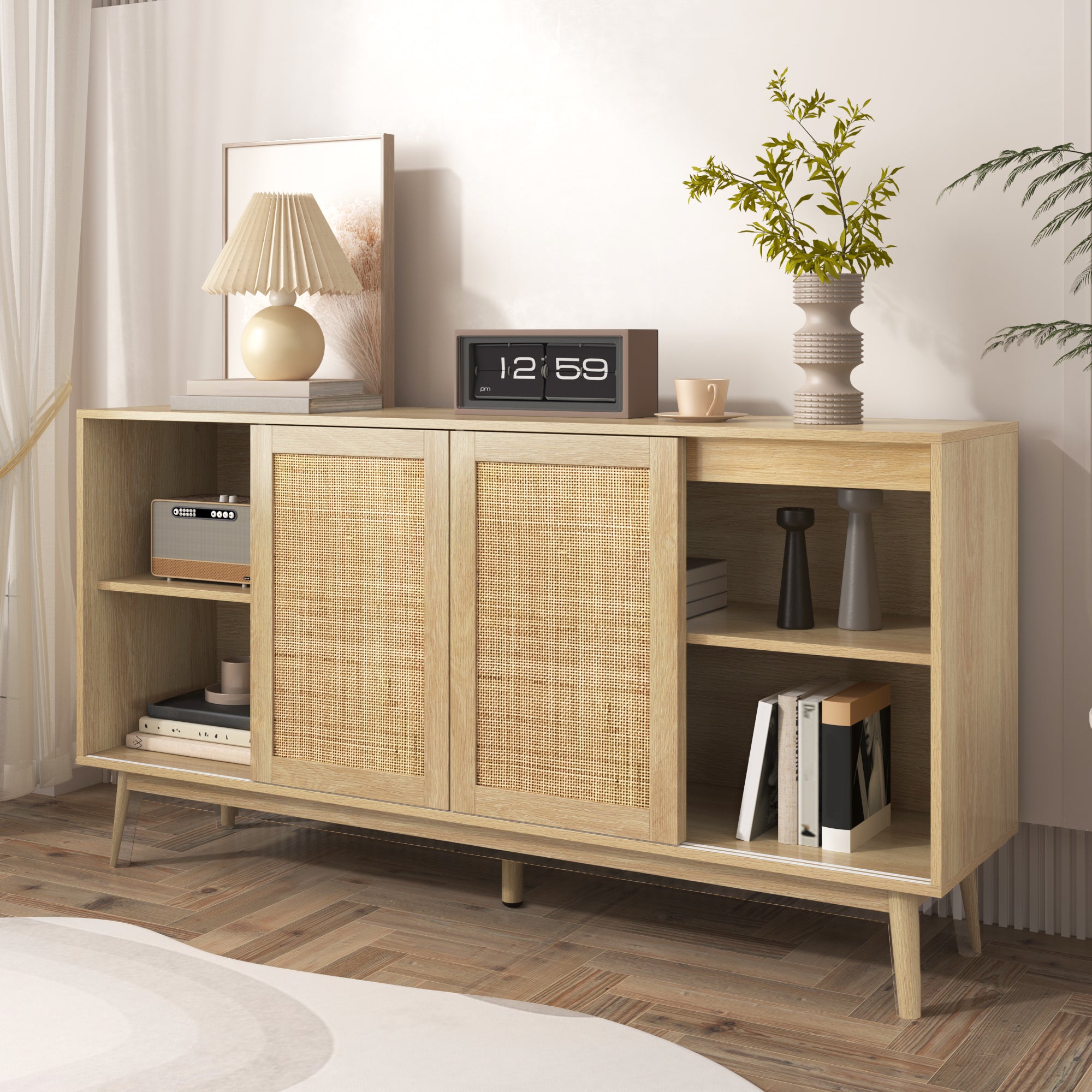 Rattan 3-Door Sideboard with 2 Drawers — [variant:GA0004O] Wood – GA0004O image 7