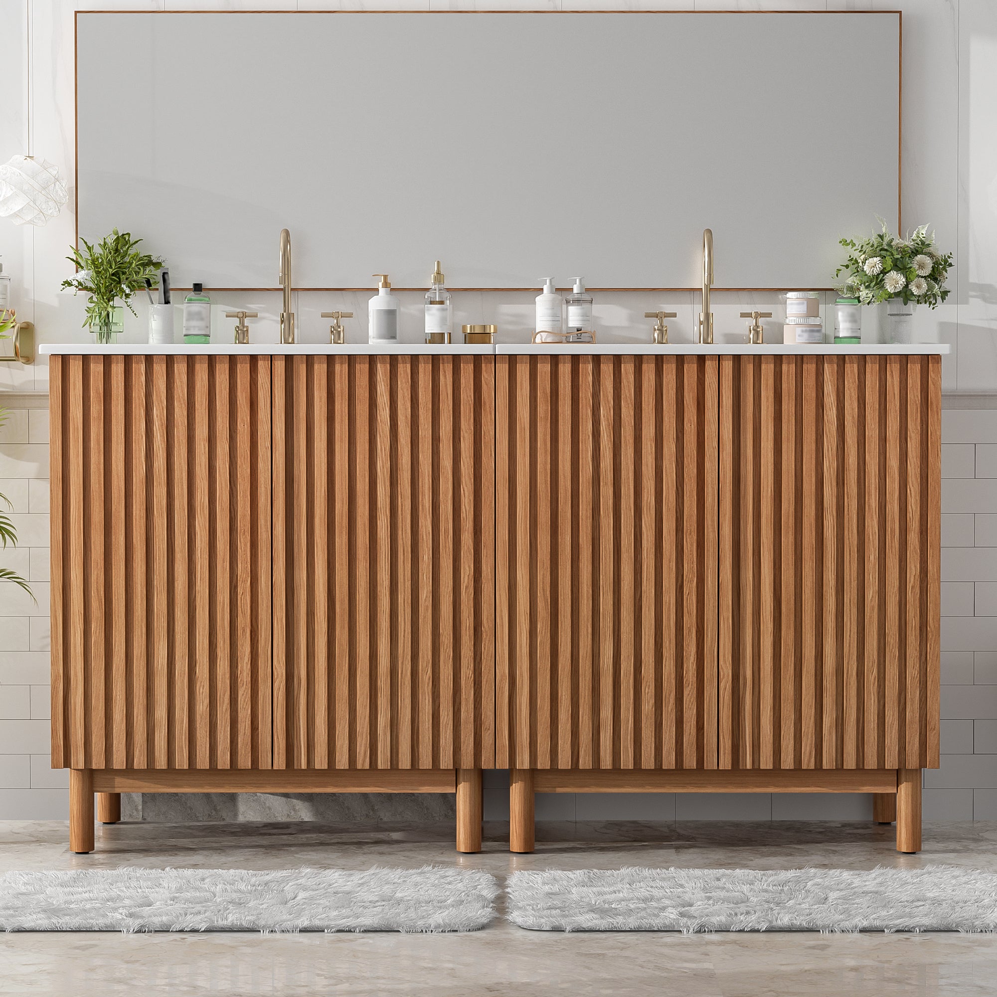 [variant:N848P000012O] Traditional Bathroom Vanity with Ceramic Sink – 59.8-Inch image 1