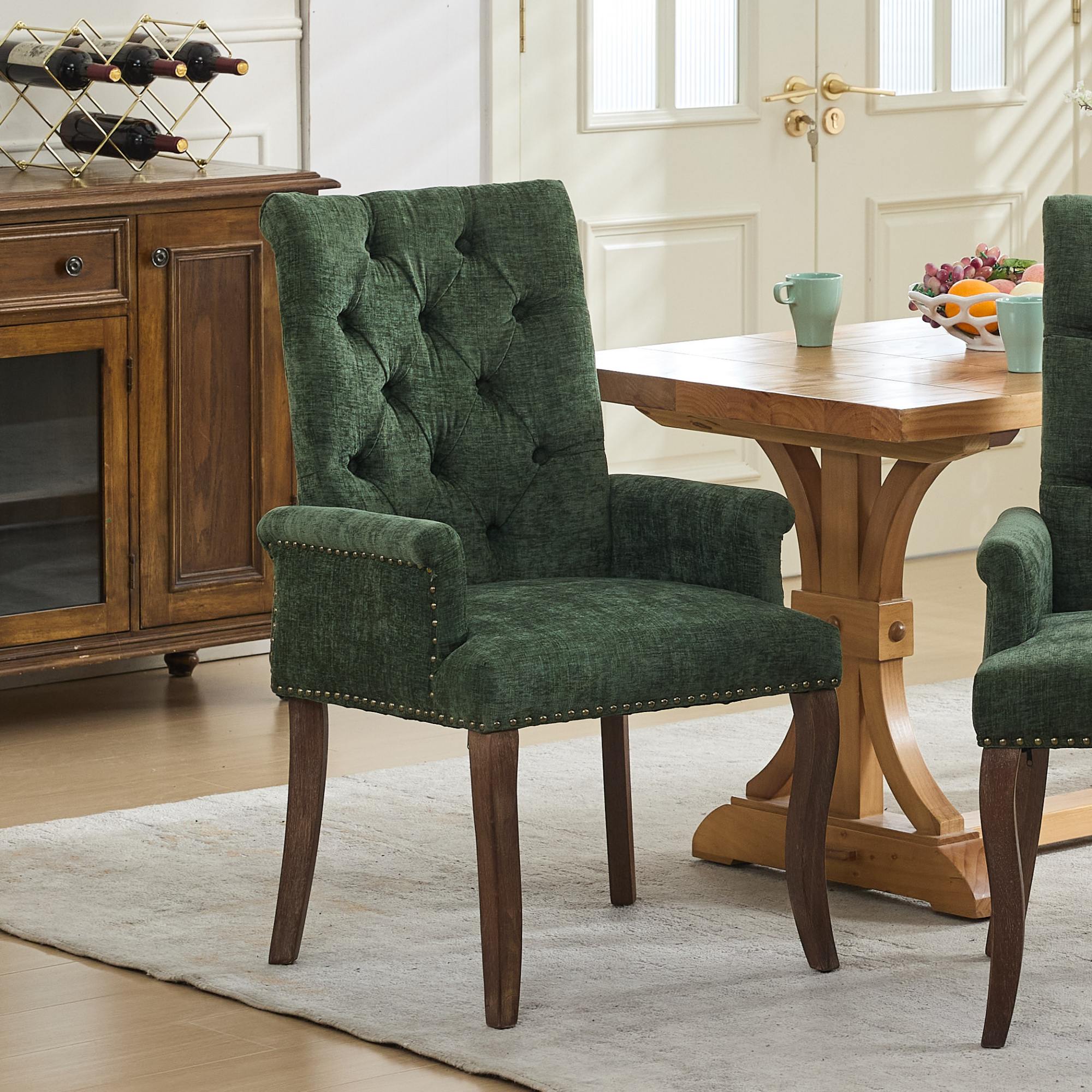 [variant:W5755P503872] Tufted Chenille Dining Armchair – Olive Green image 1
