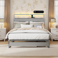 [variant:W5658P487004] Queen Metal Platform Bed with LED Lights & Charging Station – Silver image 1