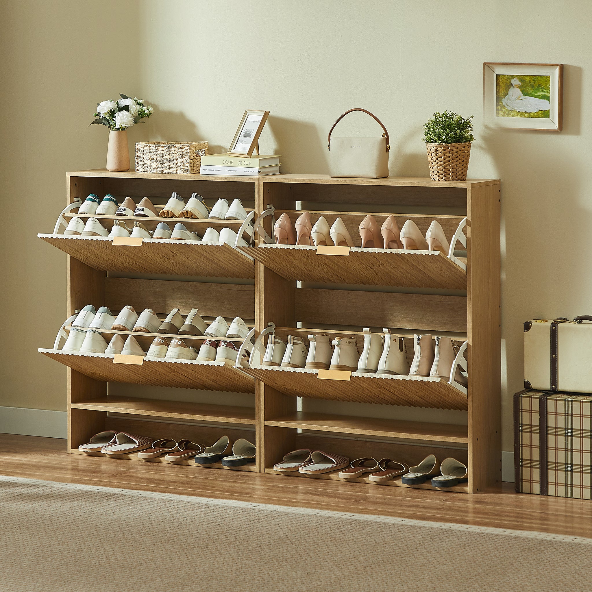 [variant:W5078P443404] Modern Oak Fluted Shoe Cabinet image 4