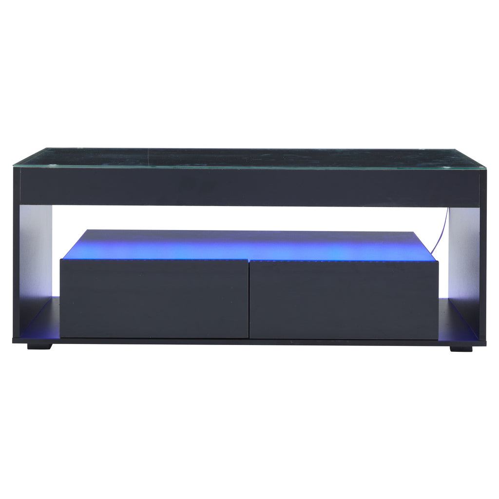 [variant:N892P428787B] High-Gloss LED Coffee Table with Glass Top and Drawers image 6